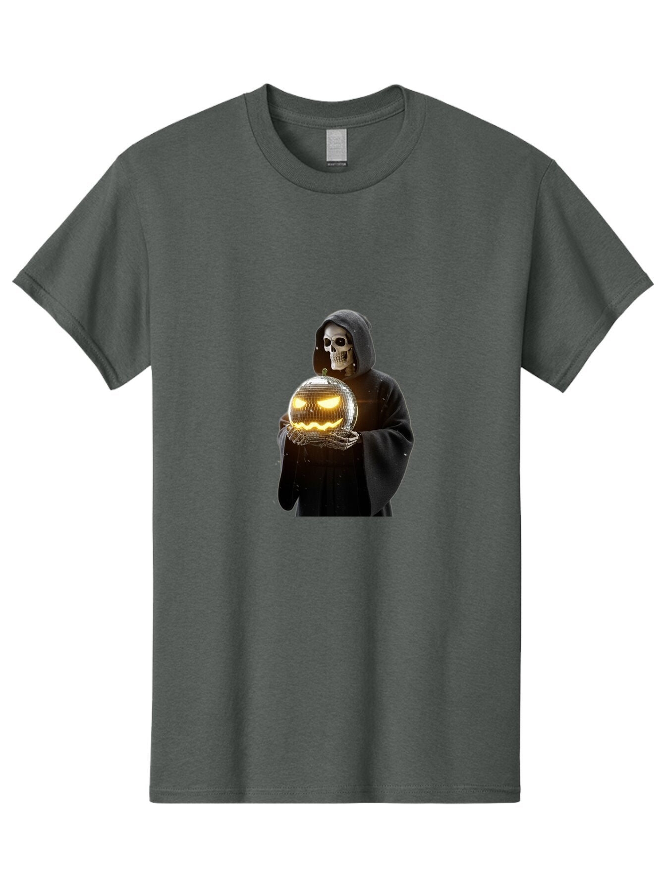 Reaper-Holding-Disco-Ball-Pumpkin Men'S Graphic Tee, 100% Cotton, Comfortable Casual Summer Wear, Machine Washable, Vintage Camera, Old Camera, Antique Camera, Black Camera, Classic Photography, Photography Equipment, Nostalgic Device, Bap924 11