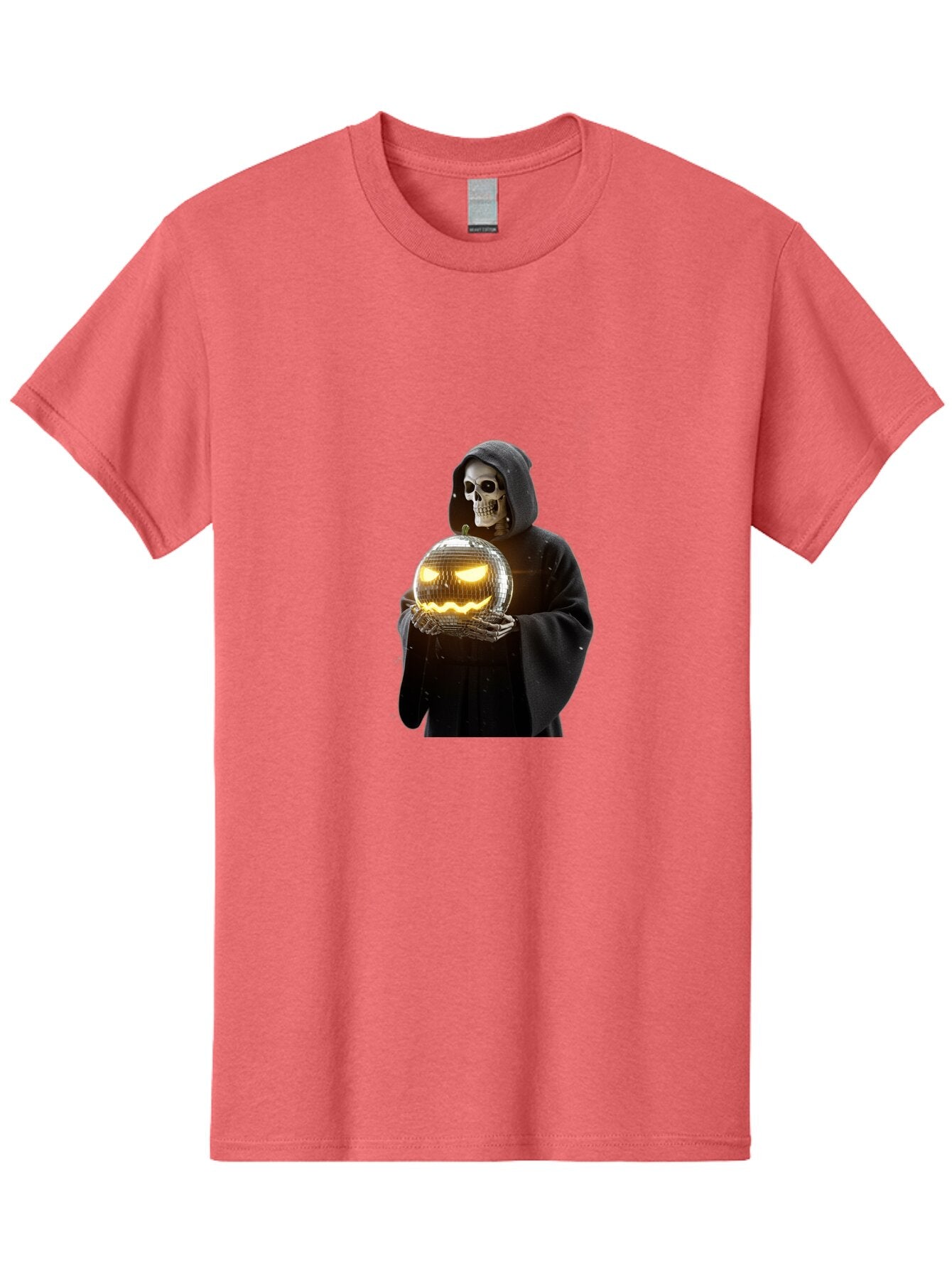 Reaper-Holding-Disco-Ball-Pumpkin Men'S Graphic Tee, 100% Cotton, Comfortable Casual Summer Wear, Machine Washable, Vintage Camera, Old Camera, Antique Camera, Black Camera, Classic Photography, Photography Equipment, Nostalgic Device, Bap924 2