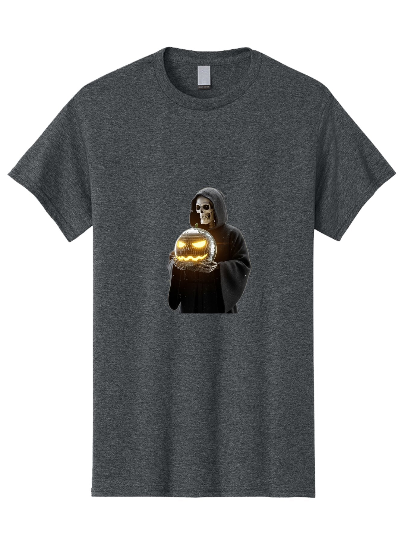 Reaper-Holding-Disco-Ball-Pumpkin Men'S Graphic Tee, 100% Cotton, Comfortable Casual Summer Wear, Machine Washable, Vintage Camera, Old Camera, Antique Camera, Black Camera, Classic Photography, Photography Equipment, Nostalgic Device, Bap924 13