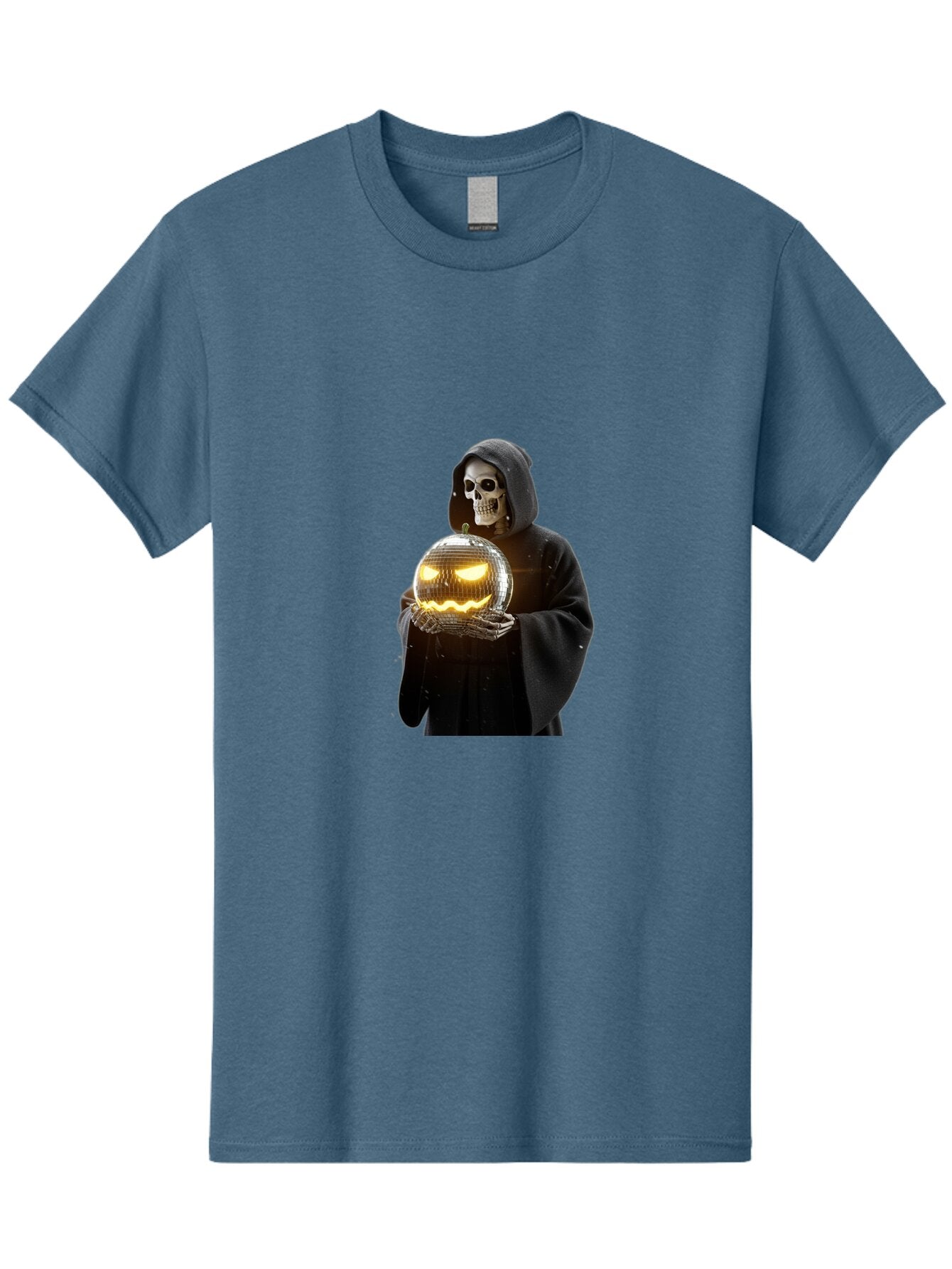 Reaper-Holding-Disco-Ball-Pumpkin Men'S Graphic Tee, 100% Cotton, Comfortable Casual Summer Wear, Machine Washable, Vintage Camera, Old Camera, Antique Camera, Black Camera, Classic Photography, Photography Equipment, Nostalgic Device, Bap924 10