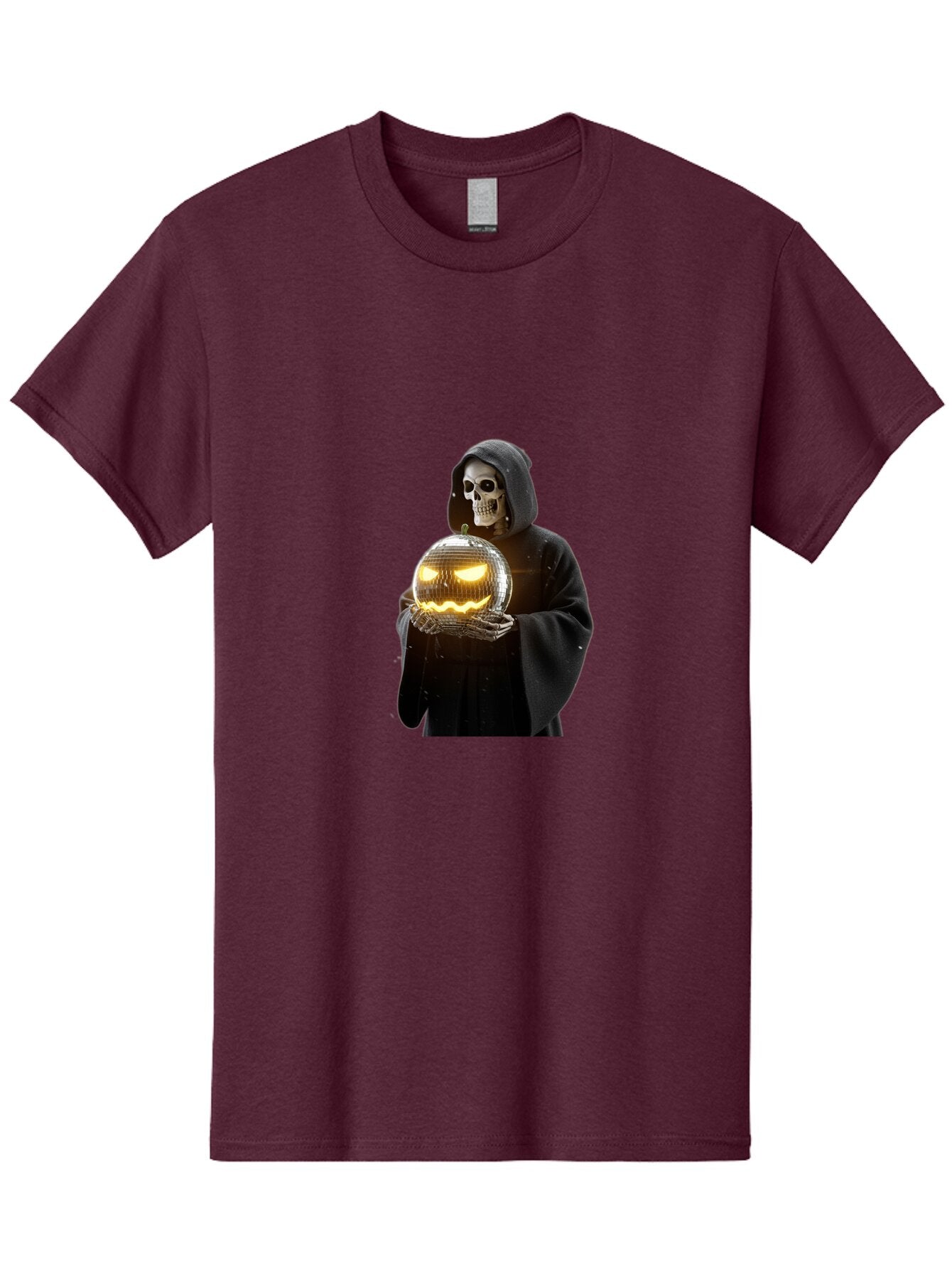 Reaper-Holding-Disco-Ball-Pumpkin Men'S Graphic Tee, 100% Cotton, Comfortable Casual Summer Wear, Machine Washable, Vintage Camera, Old Camera, Antique Camera, Black Camera, Classic Photography, Photography Equipment, Nostalgic Device, Bap924 9