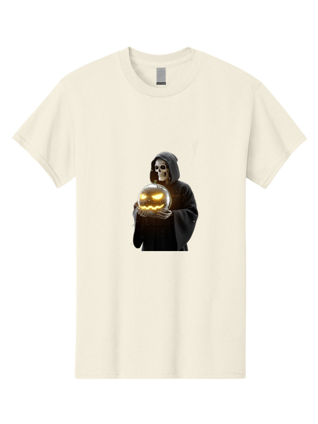 Reaper-Holding-Disco-Ball-Pumpkin Men'S Graphic Tee, 100% Cotton, Comfortable Casual Summer Wear, Machine Washable, Vintage Camera, Old Camera, Antique Camera, Black Camera, Classic Photography, Photography Equipment, Nostalgic Device, Bap924 3