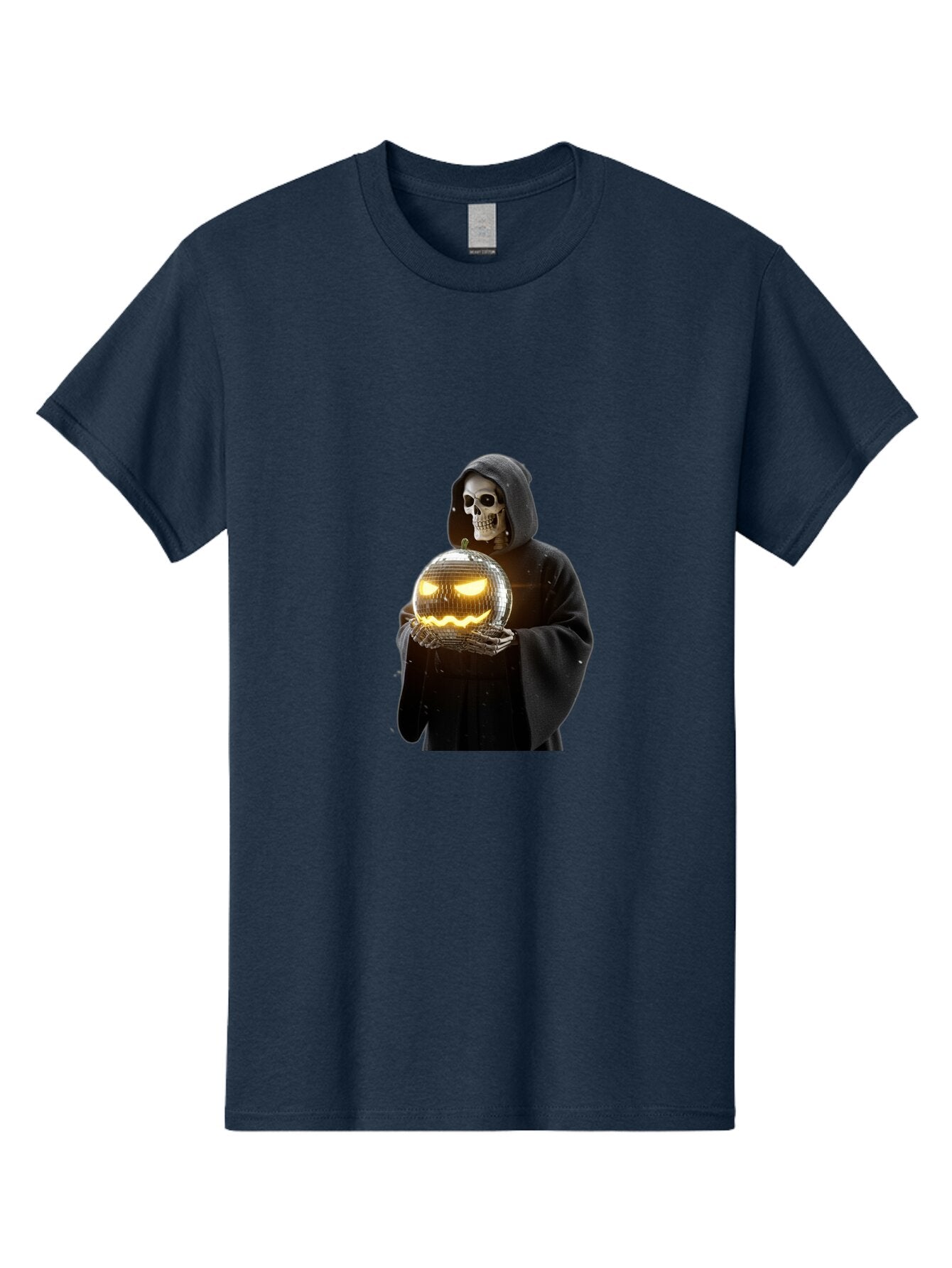 Reaper-Holding-Disco-Ball-Pumpkin Men'S Graphic Tee, 100% Cotton, Comfortable Casual Summer Wear, Machine Washable, Vintage Camera, Old Camera, Antique Camera, Black Camera, Classic Photography, Photography Equipment, Nostalgic Device, Bap924 5