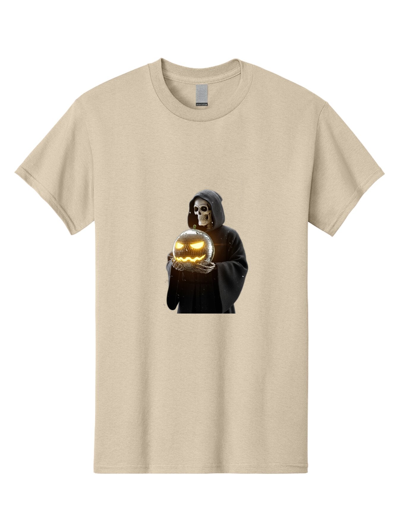 Reaper-Holding-Disco-Ball-Pumpkin Men'S Graphic Tee, 100% Cotton, Comfortable Casual Summer Wear, Machine Washable, Vintage Camera, Old Camera, Antique Camera, Black Camera, Classic Photography, Photography Equipment, Nostalgic Device, Bap924 7