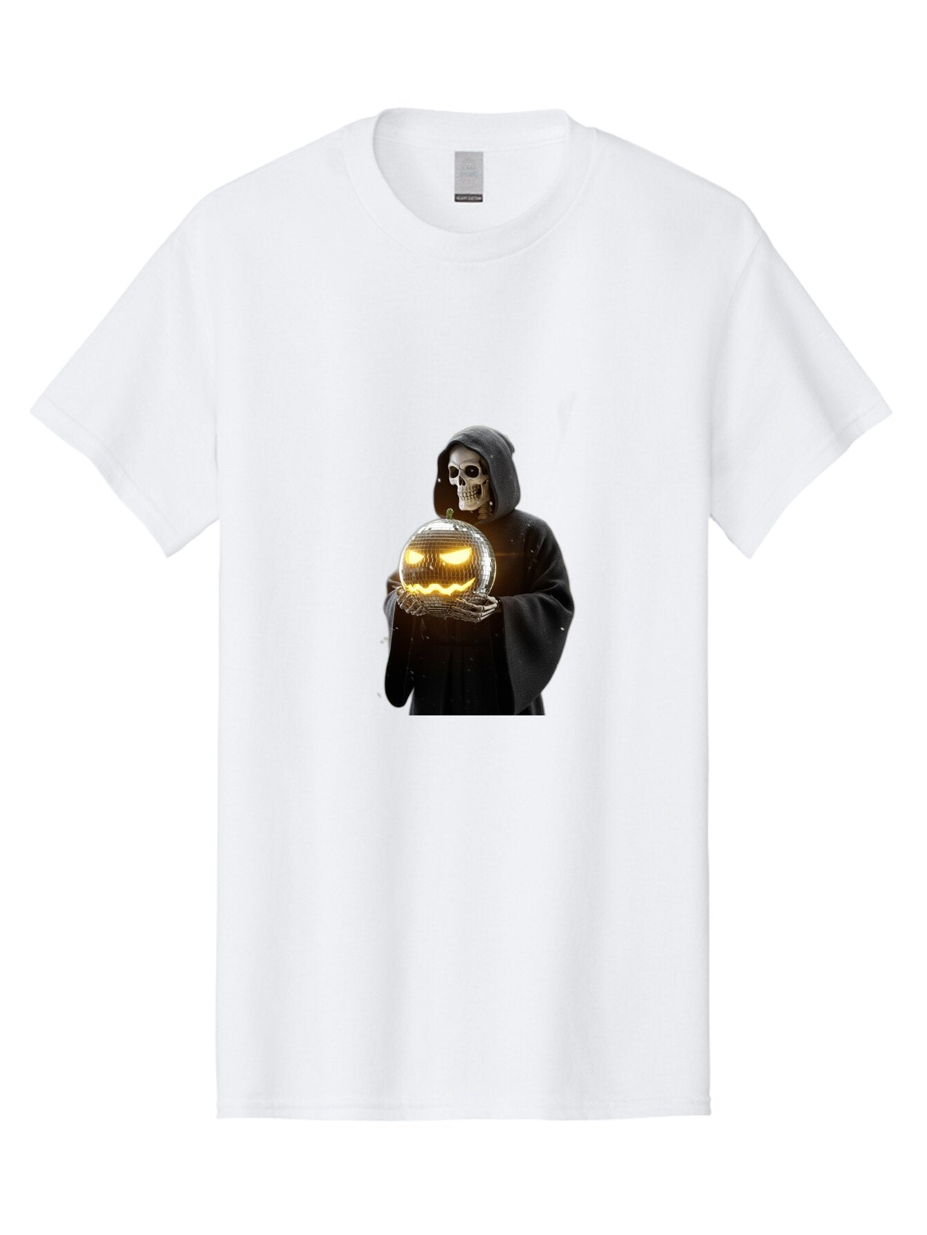 Reaper-Holding-Disco-Ball-Pumpkin Men'S Graphic Tee, 100% Cotton, Comfortable Casual Summer Wear, Machine Washable, Vintage Camera, Old Camera, Antique Camera, Black Camera, Classic Photography, Photography Equipment, Nostalgic Device, Bap924 6