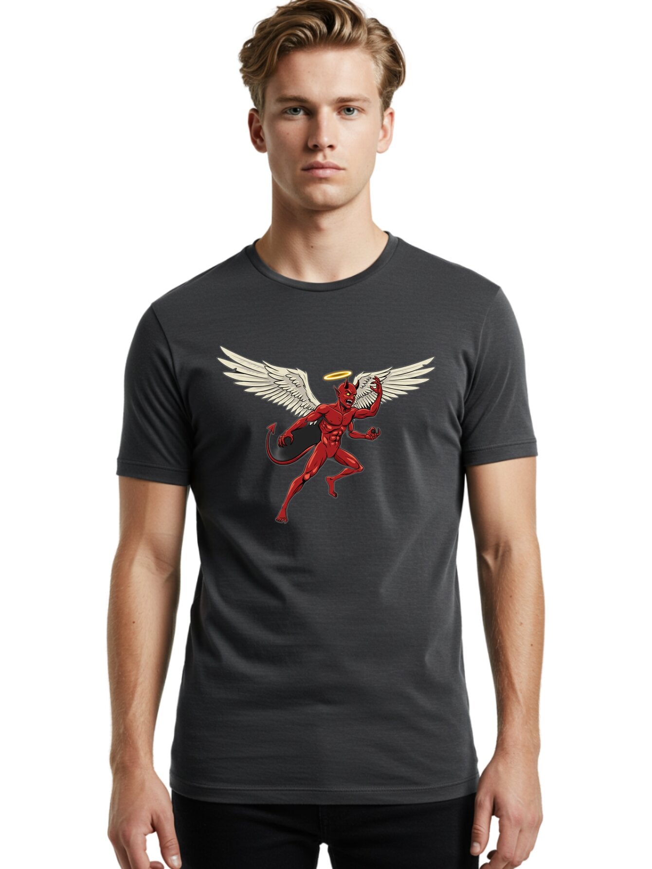 Red-Devil-With-Wings-And-Halo Men'S Graphic Tee, 100% Cotton, Comfortable Casual Summer Wear, Machine Washable, Vintage Camera, Old Camera, Antique Camera, Black Camera, Classic Photography, Photography Equipment, Nostalgic Device, Bap927 26