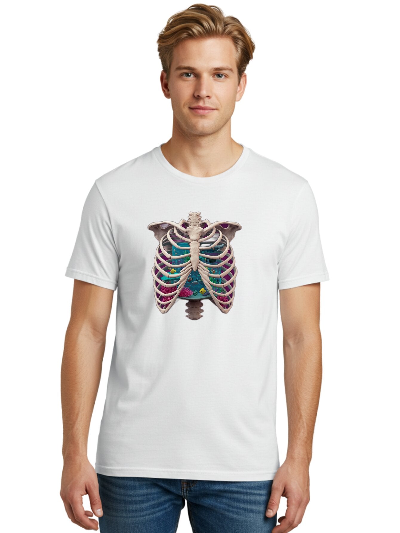 Ribcage-Aquarium-1 Men'S Graphic Tee, 100% Cotton, Comfortable Casual Summer Wear, Machine Washable, Vintage Camera, Old Camera, Antique Camera, Black Camera, Classic Photography, Photography Equipment, Nostalgic Device, Film Camera, Bap935 17
