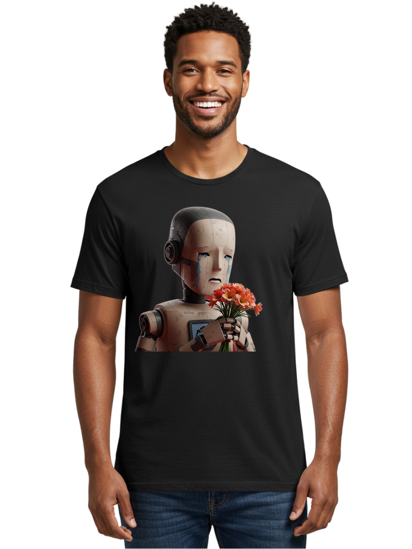 Robot-Holding-Bouquet-Of-Flowers Men'S Graphic Tee, 100% Cotton, Comfortable Casual Summer Wear, Machine Washable, Vintage Camera, Old Camera, Antique Camera, Black Camera, Classic Photography, Photography Equipment, Nostalgic Device, Bap951 18