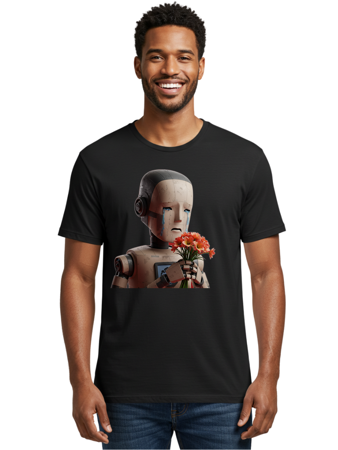 Robot-Holding-Bouquet-Of-Flowers Men'S Graphic Tee, 100% Cotton, Comfortable Casual Summer Wear, Machine Washable, Vintage Camera, Old Camera, Antique Camera, Black Camera, Classic Photography, Photography Equipment, Nostalgic Device, Bap951 18