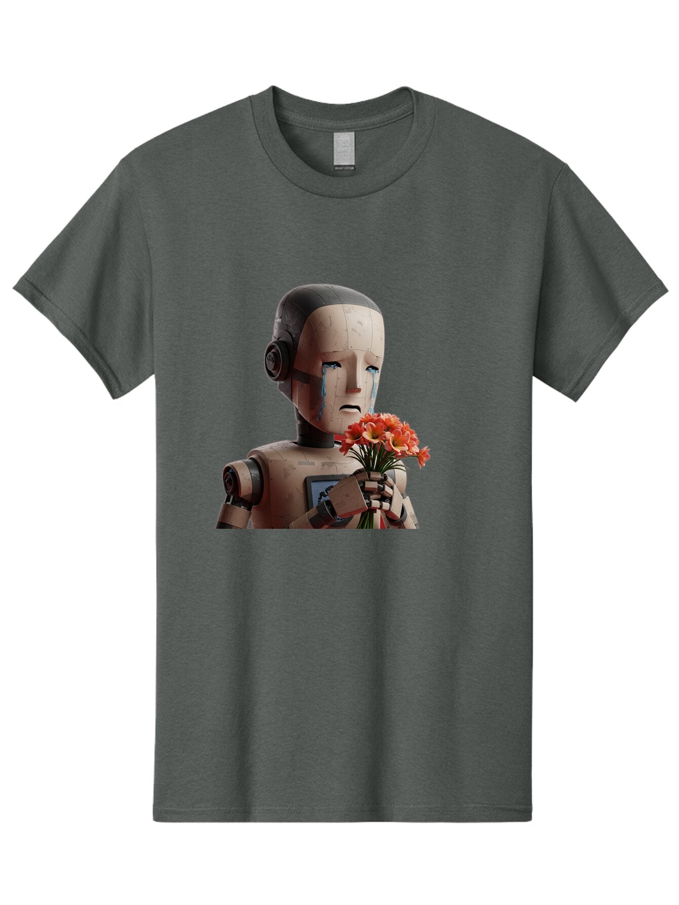Robot-Holding-Bouquet-Of-Flowers Men'S Graphic Tee, 100% Cotton, Comfortable Casual Summer Wear, Machine Washable, Vintage Camera, Old Camera, Antique Camera, Black Camera, Classic Photography, Photography Equipment, Nostalgic Device, Bap951 5