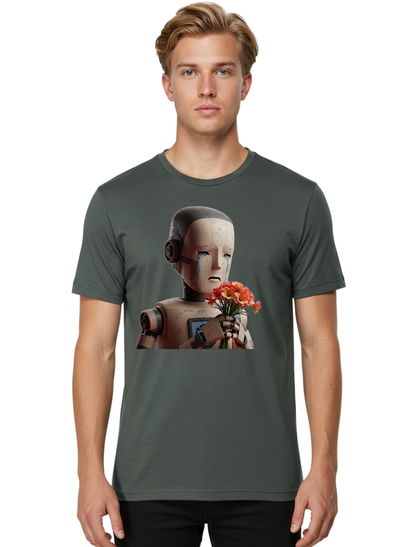 Robot-Holding-Bouquet-Of-Flowers Men'S Graphic Tee, 100% Cotton, Comfortable Casual Summer Wear, Machine Washable, Vintage Camera, Old Camera, Antique Camera, Black Camera, Classic Photography, Photography Equipment, Nostalgic Device, Bap951 23