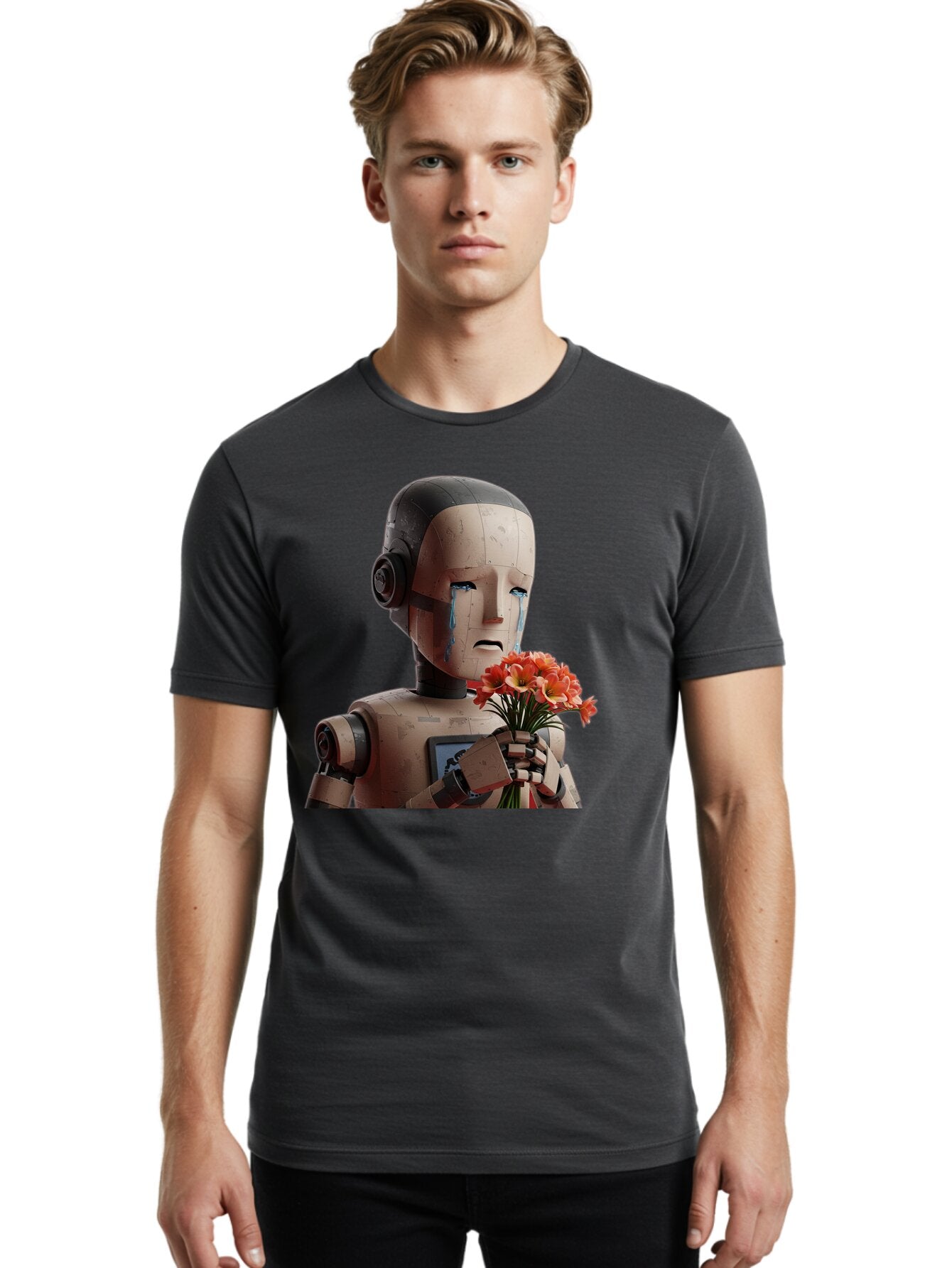 Robot-Holding-Bouquet-Of-Flowers Men'S Graphic Tee, 100% Cotton, Comfortable Casual Summer Wear, Machine Washable, Vintage Camera, Old Camera, Antique Camera, Black Camera, Classic Photography, Photography Equipment, Nostalgic Device, Bap951 16