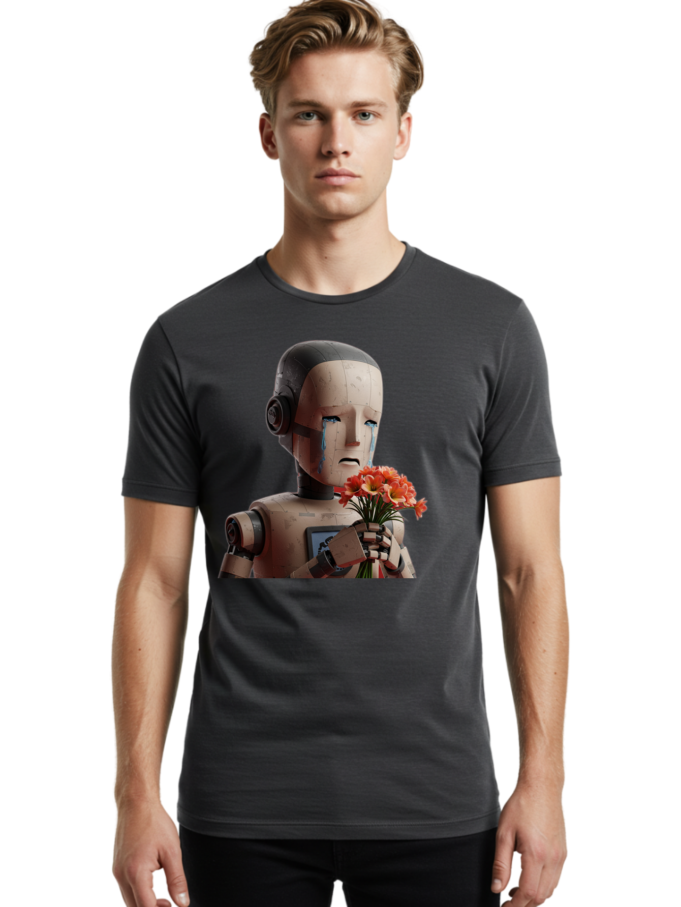 Robot-Holding-Bouquet-Of-Flowers Men'S Graphic Tee, 100% Cotton, Comfortable Casual Summer Wear, Machine Washable, Vintage Camera, Old Camera, Antique Camera, Black Camera, Classic Photography, Photography Equipment, Nostalgic Device, Bap951 26