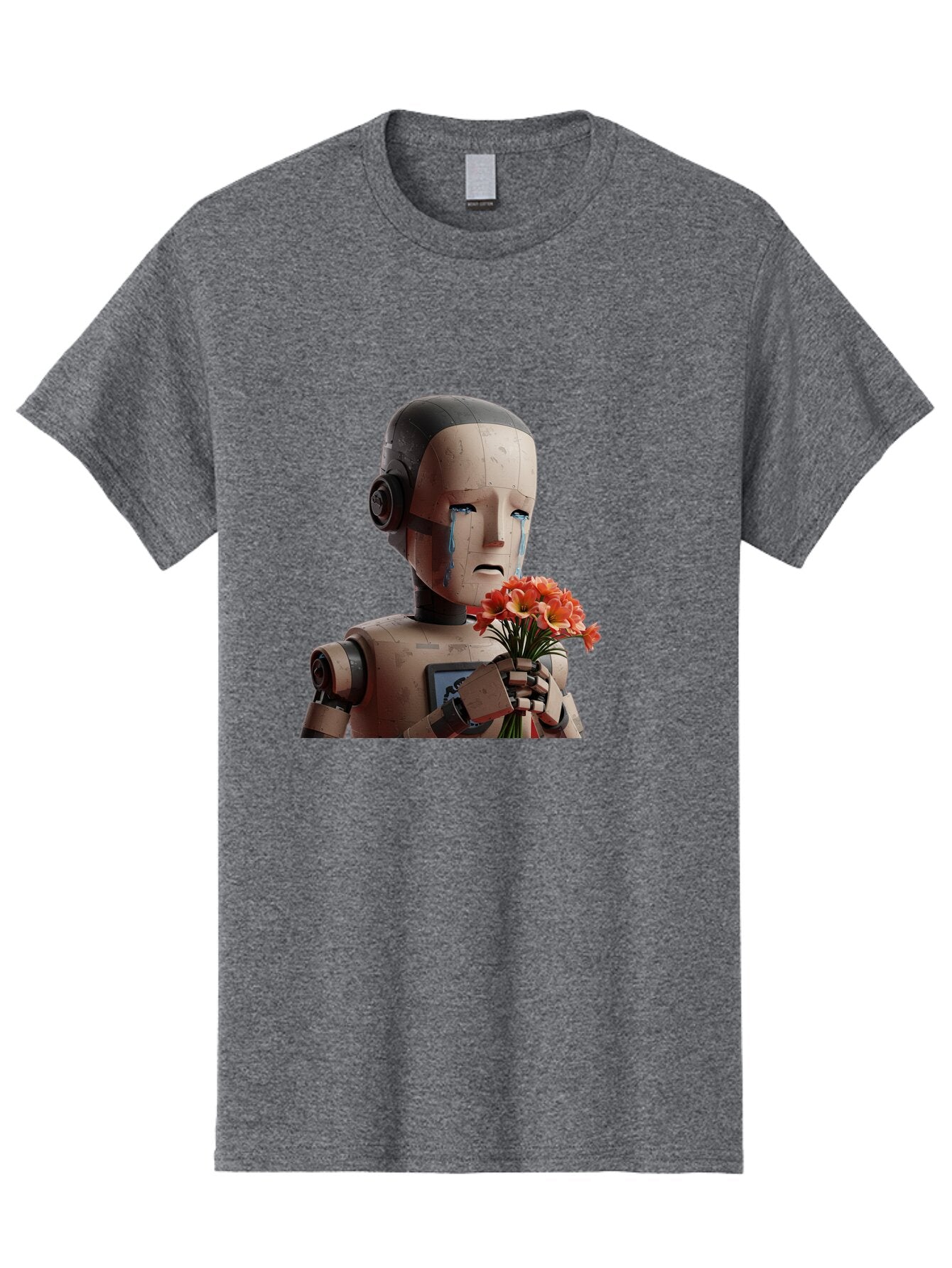 Robot-Holding-Bouquet-Of-Flowers Men'S Graphic Tee, 100% Cotton, Comfortable Casual Summer Wear, Machine Washable, Vintage Camera, Old Camera, Antique Camera, Black Camera, Classic Photography, Photography Equipment, Nostalgic Device, Bap951