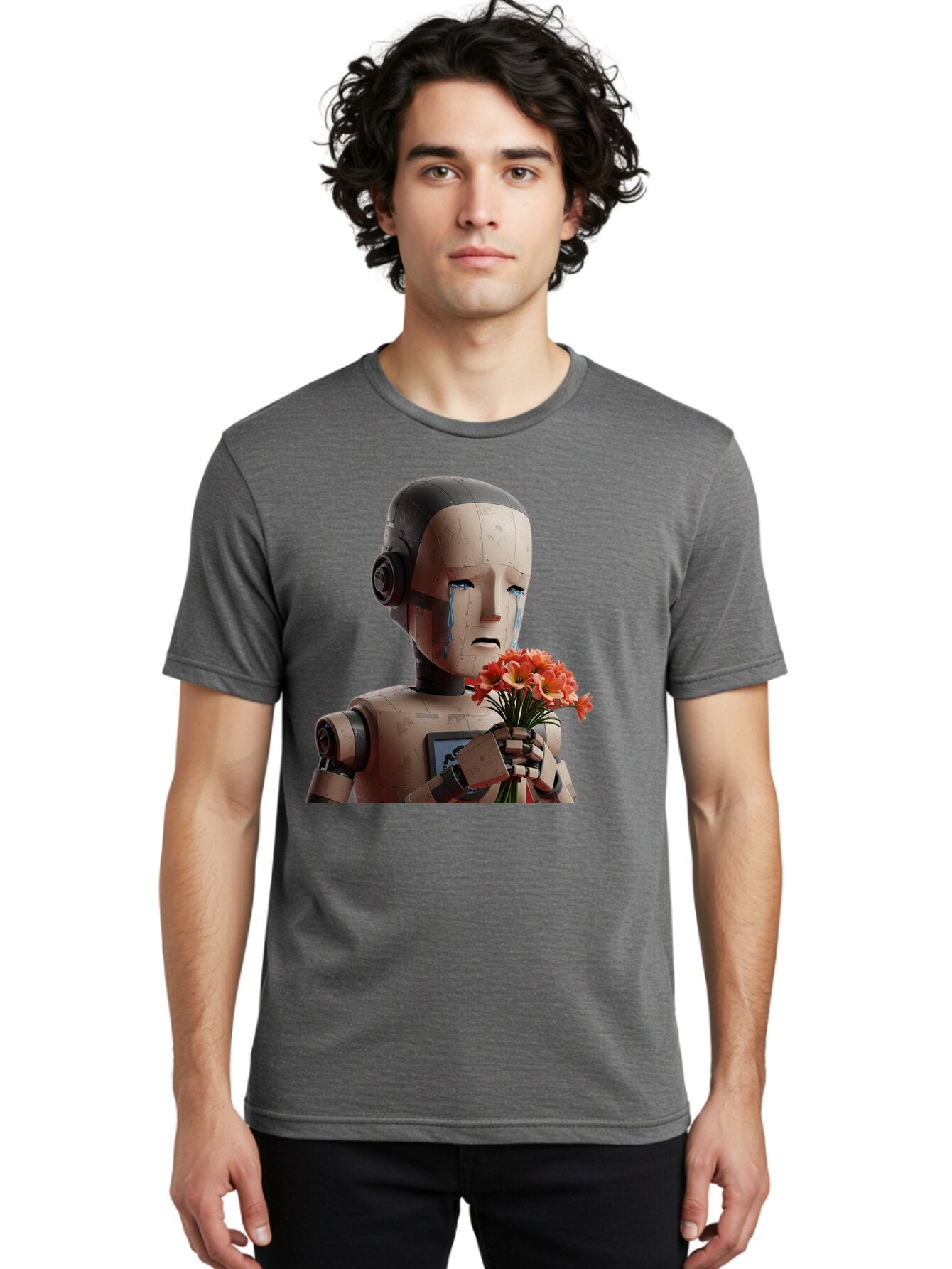 Robot-Holding-Bouquet-Of-Flowers Men'S Graphic Tee, 100% Cotton, Comfortable Casual Summer Wear, Machine Washable, Vintage Camera, Old Camera, Antique Camera, Black Camera, Classic Photography, Photography Equipment, Nostalgic Device, Bap951 21