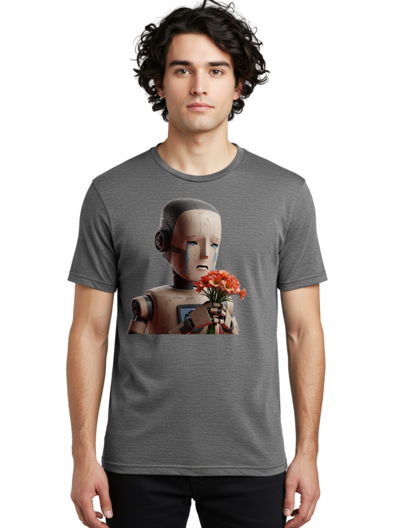 Robot-Holding-Bouquet-Of-Flowers Men'S Graphic Tee, 100% Cotton, Comfortable Casual Summer Wear, Machine Washable, Vintage Camera, Old Camera, Antique Camera, Black Camera, Classic Photography, Photography Equipment, Nostalgic Device, Bap951 29