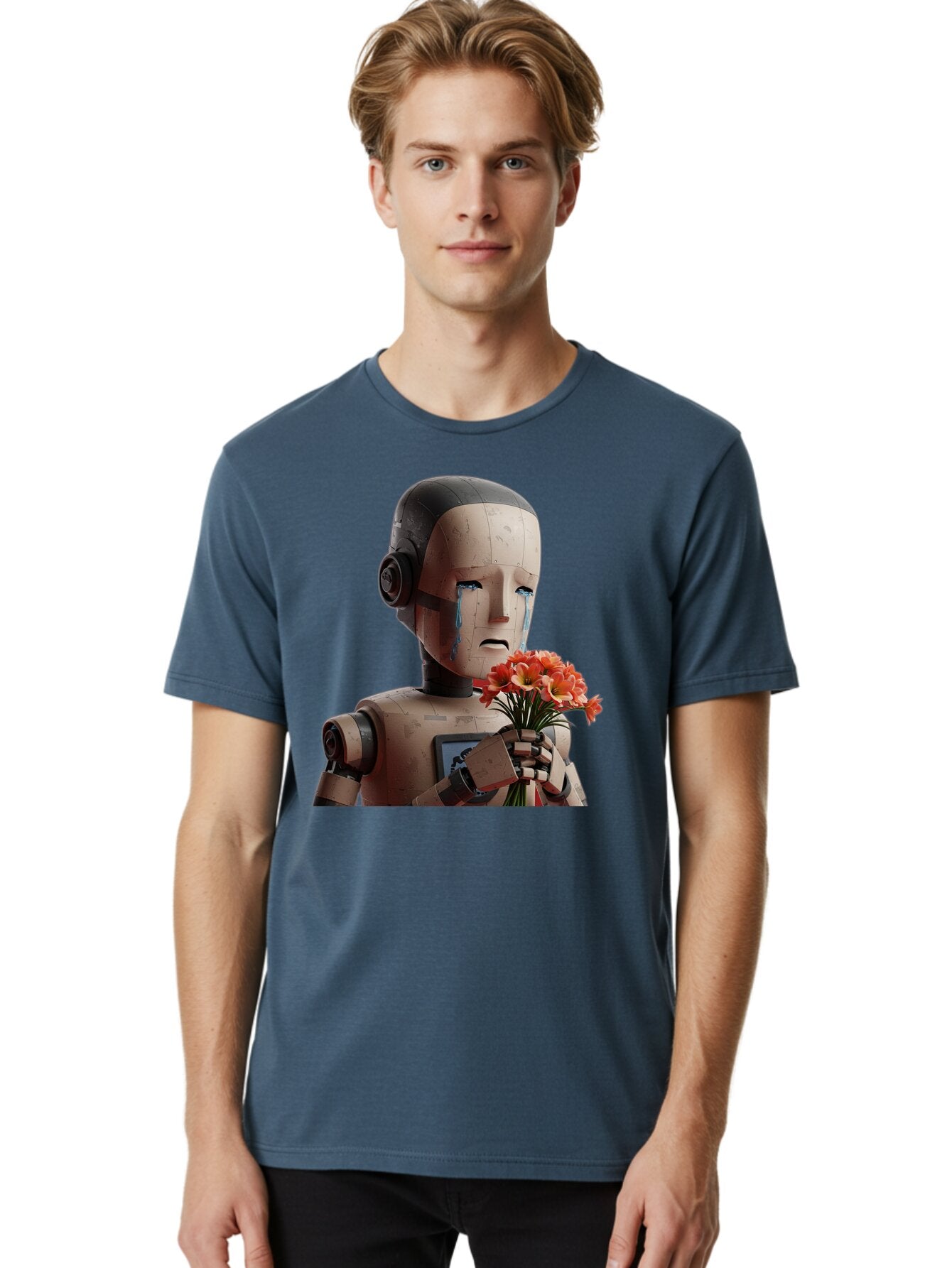 Robot-Holding-Bouquet-Of-Flowers Men'S Graphic Tee, 100% Cotton, Comfortable Casual Summer Wear, Machine Washable, Vintage Camera, Old Camera, Antique Camera, Black Camera, Classic Photography, Photography Equipment, Nostalgic Device, Bap951 24