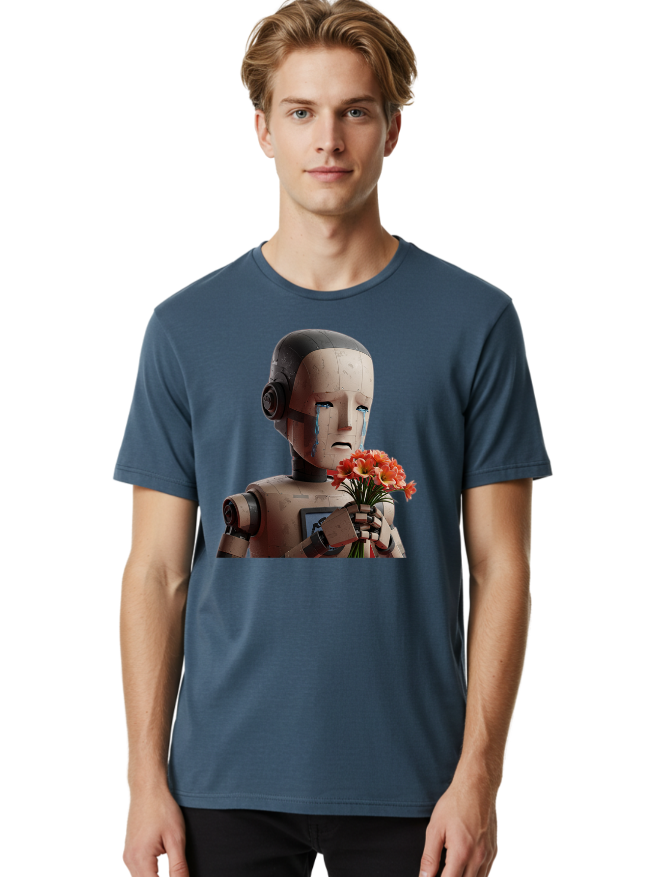 Robot-Holding-Bouquet-Of-Flowers Men'S Graphic Tee, 100% Cotton, Comfortable Casual Summer Wear, Machine Washable, Vintage Camera, Old Camera, Antique Camera, Black Camera, Classic Photography, Photography Equipment, Nostalgic Device, Bap951 16