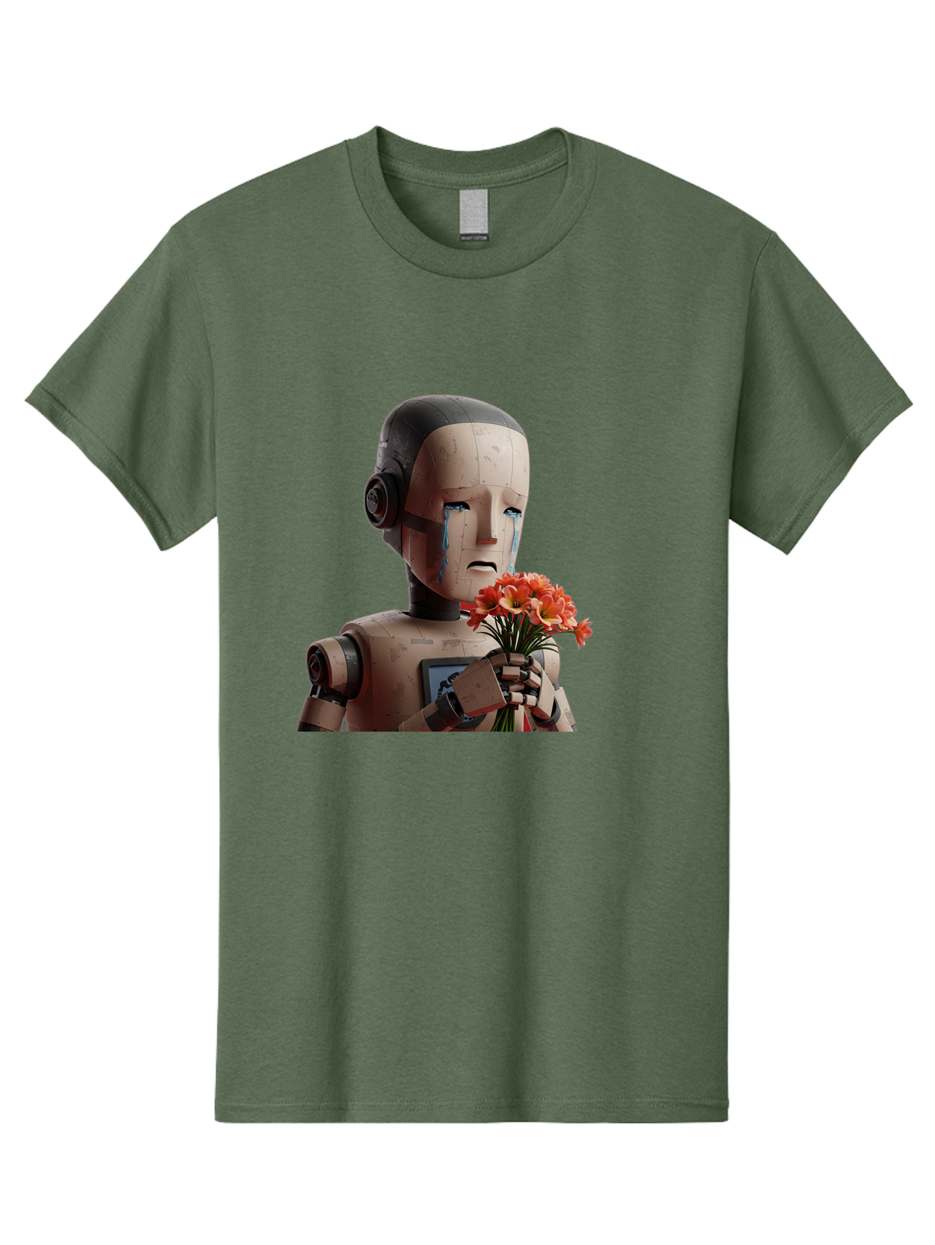 Robot-Holding-Bouquet-Of-Flowers Men'S Graphic Tee, 100% Cotton, Comfortable Casual Summer Wear, Machine Washable, Vintage Camera, Old Camera, Antique Camera, Black Camera, Classic Photography, Photography Equipment, Nostalgic Device, Bap951