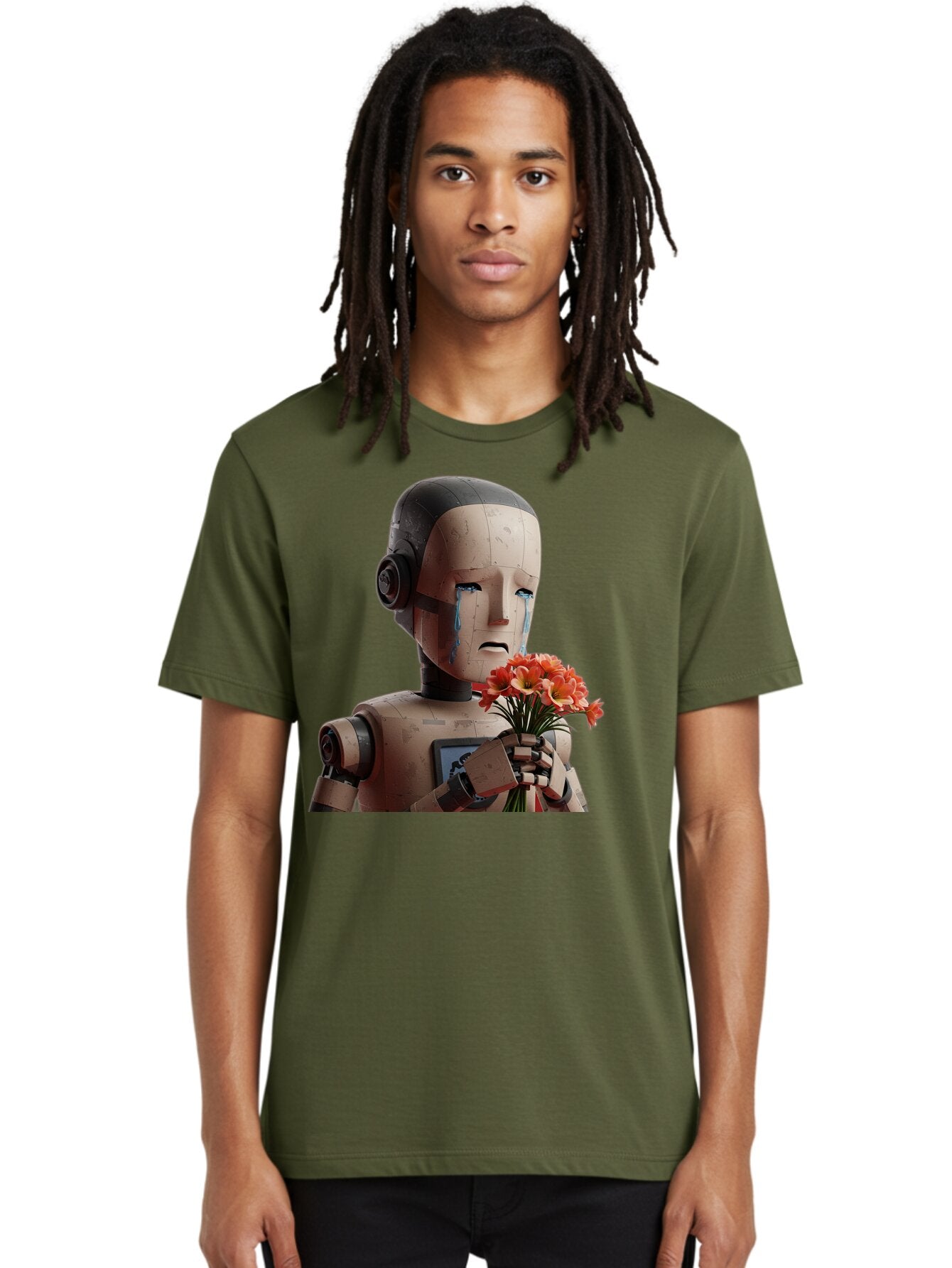 Robot-Holding-Bouquet-Of-Flowers Men'S Graphic Tee, 100% Cotton, Comfortable Casual Summer Wear, Machine Washable, Vintage Camera, Old Camera, Antique Camera, Black Camera, Classic Photography, Photography Equipment, Nostalgic Device, Bap951 25