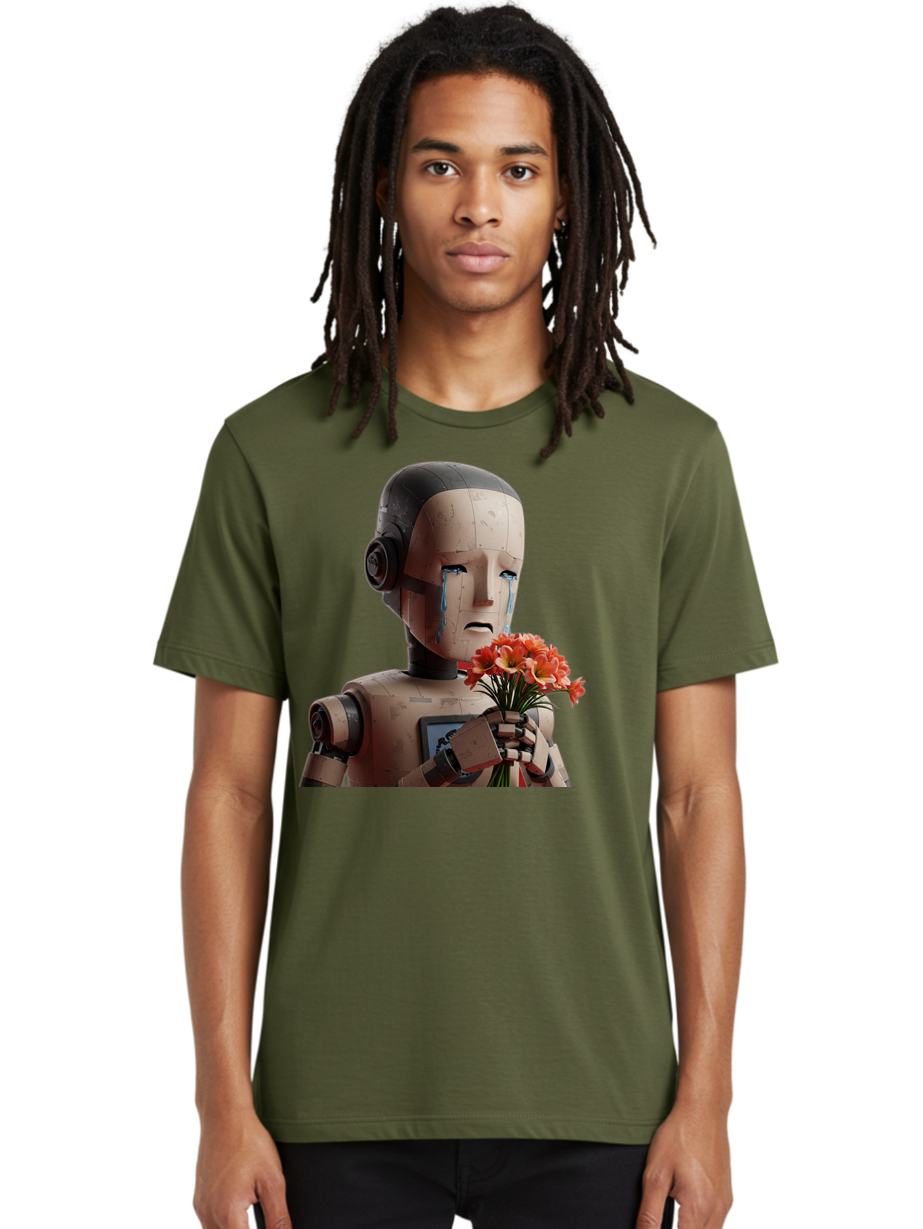 Robot-Holding-Bouquet-Of-Flowers Men'S Graphic Tee, 100% Cotton, Comfortable Casual Summer Wear, Machine Washable, Vintage Camera, Old Camera, Antique Camera, Black Camera, Classic Photography, Photography Equipment, Nostalgic Device, Bap951 17