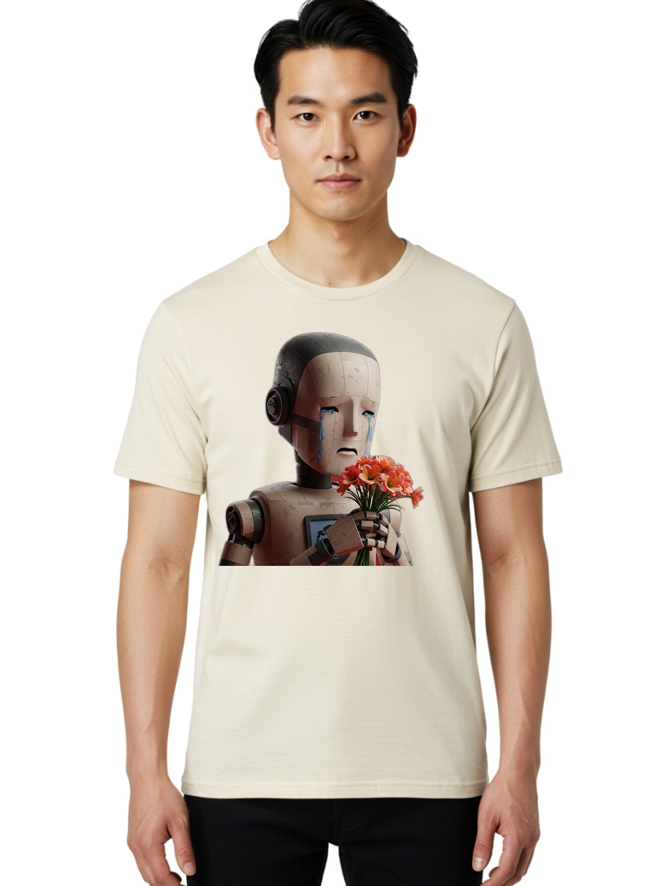 Robot-Holding-Bouquet-Of-Flowers Men'S Graphic Tee, 100% Cotton, Comfortable Casual Summer Wear, Machine Washable, Vintage Camera, Old Camera, Antique Camera, Black Camera, Classic Photography, Photography Equipment, Nostalgic Device, Bap951 26