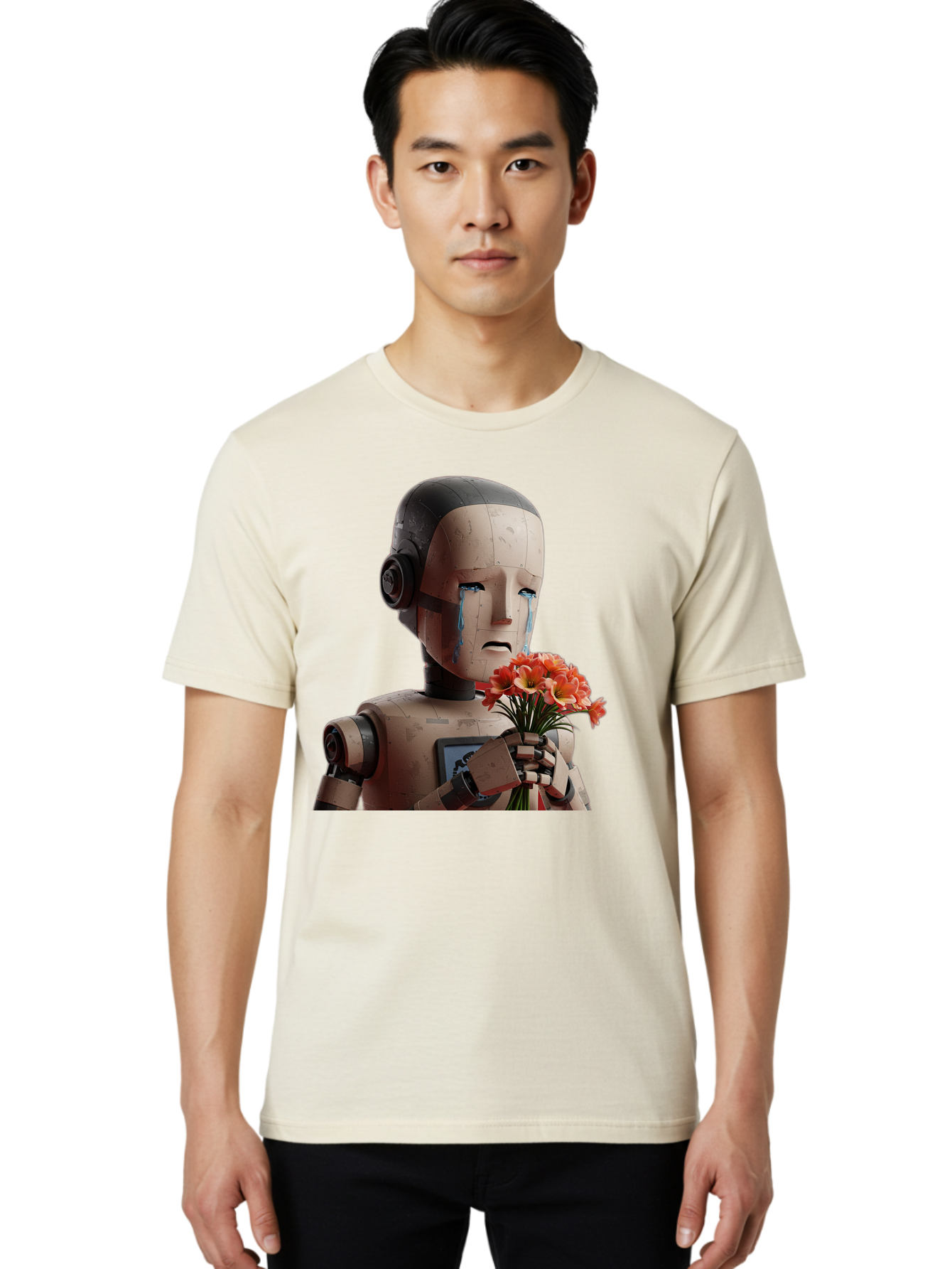 Robot-Holding-Bouquet-Of-Flowers Men'S Graphic Tee, 100% Cotton, Comfortable Casual Summer Wear, Machine Washable, Vintage Camera, Old Camera, Antique Camera, Black Camera, Classic Photography, Photography Equipment, Nostalgic Device, Bap951 27