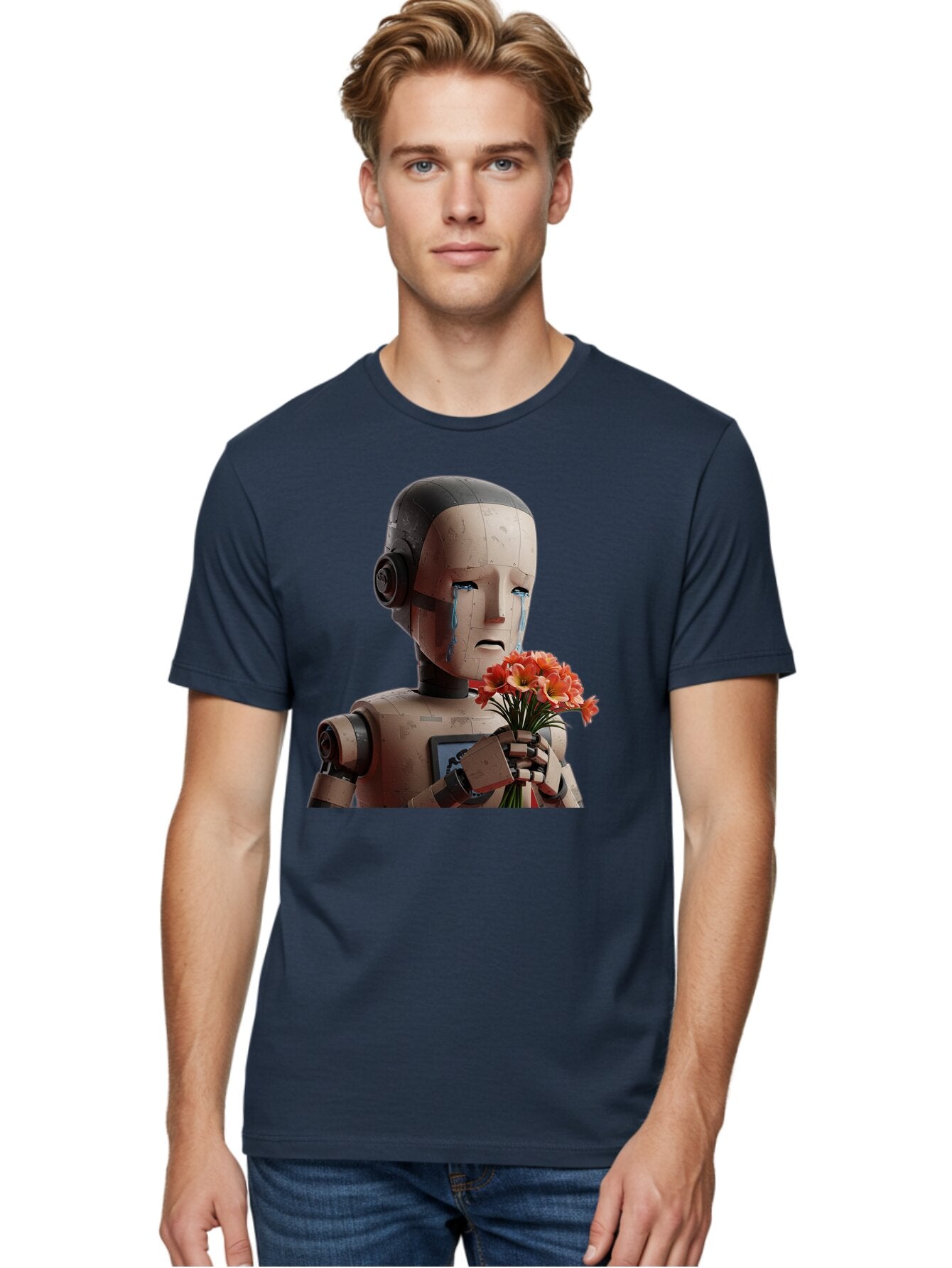Robot-Holding-Bouquet-Of-Flowers Men'S Graphic Tee, 100% Cotton, Comfortable Casual Summer Wear, Machine Washable, Vintage Camera, Old Camera, Antique Camera, Black Camera, Classic Photography, Photography Equipment, Nostalgic Device, Bap951 30