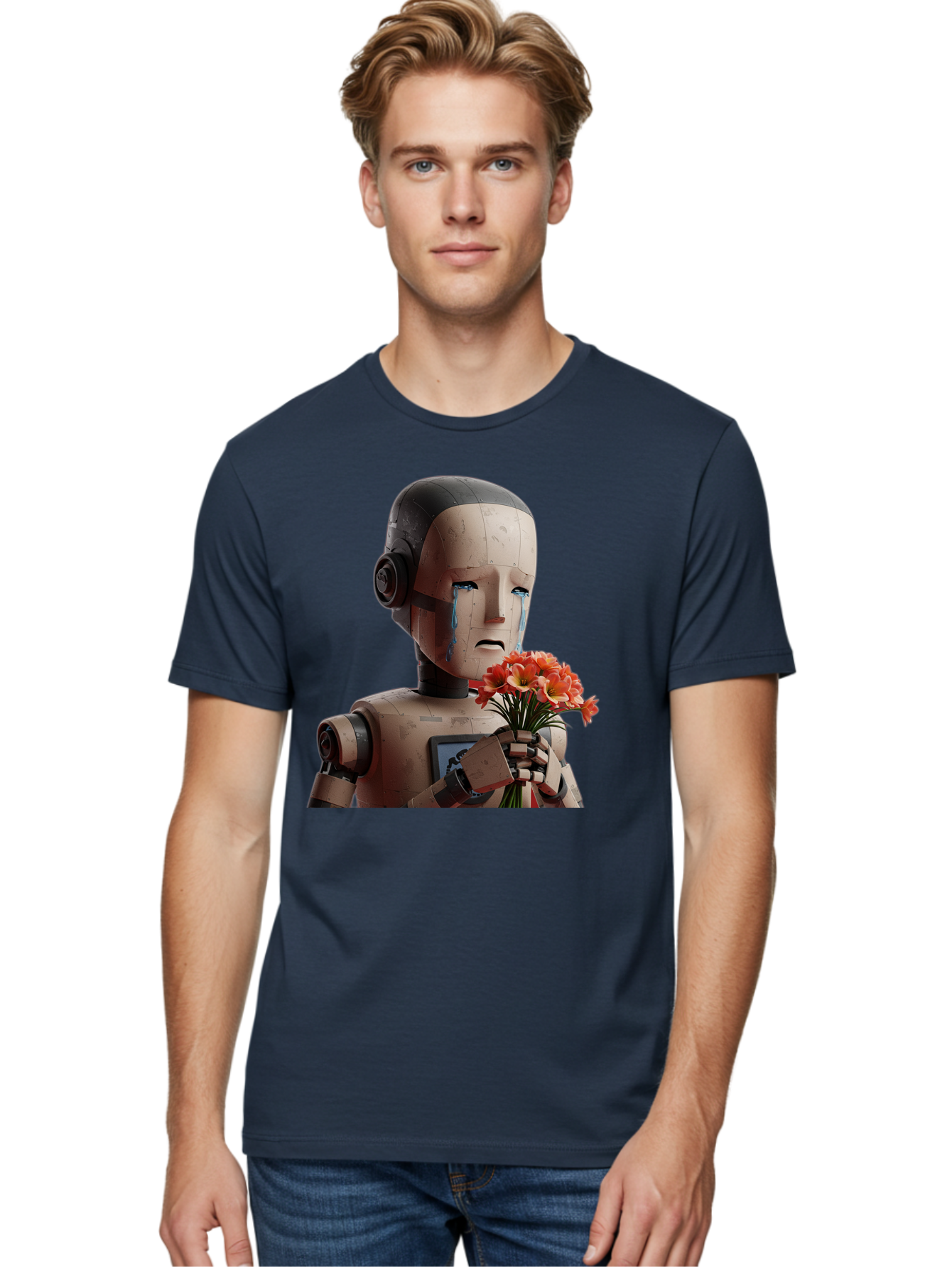 Robot-Holding-Bouquet-Of-Flowers Men'S Graphic Tee, 100% Cotton, Comfortable Casual Summer Wear, Machine Washable, Vintage Camera, Old Camera, Antique Camera, Black Camera, Classic Photography, Photography Equipment, Nostalgic Device, Bap951 20