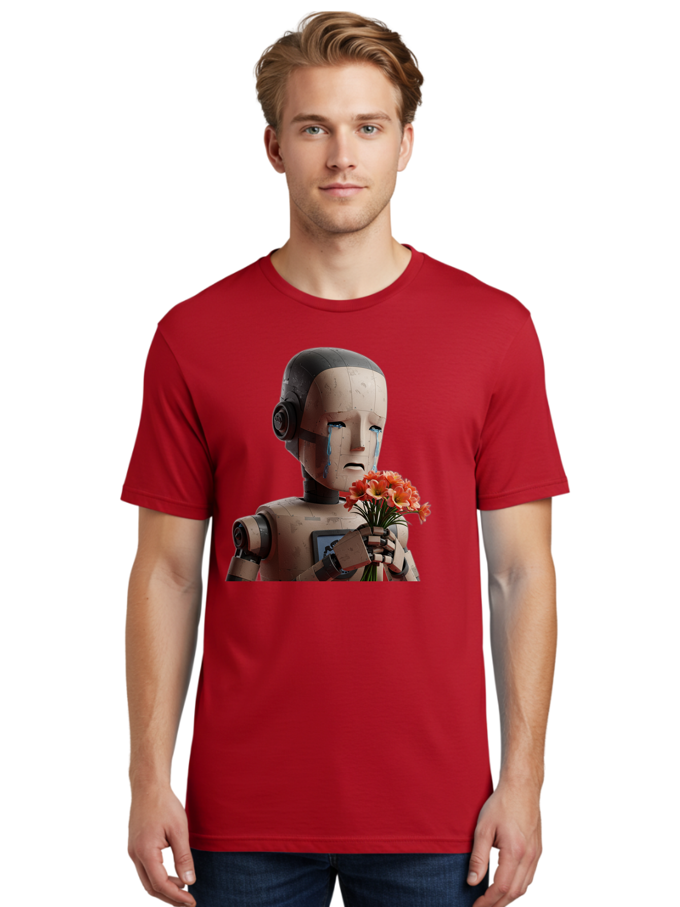 Robot-Holding-Bouquet-Of-Flowers Men'S Graphic Tee, 100% Cotton, Comfortable Casual Summer Wear, Machine Washable, Vintage Camera, Old Camera, Antique Camera, Black Camera, Classic Photography, Photography Equipment, Nostalgic Device, Bap951 22
