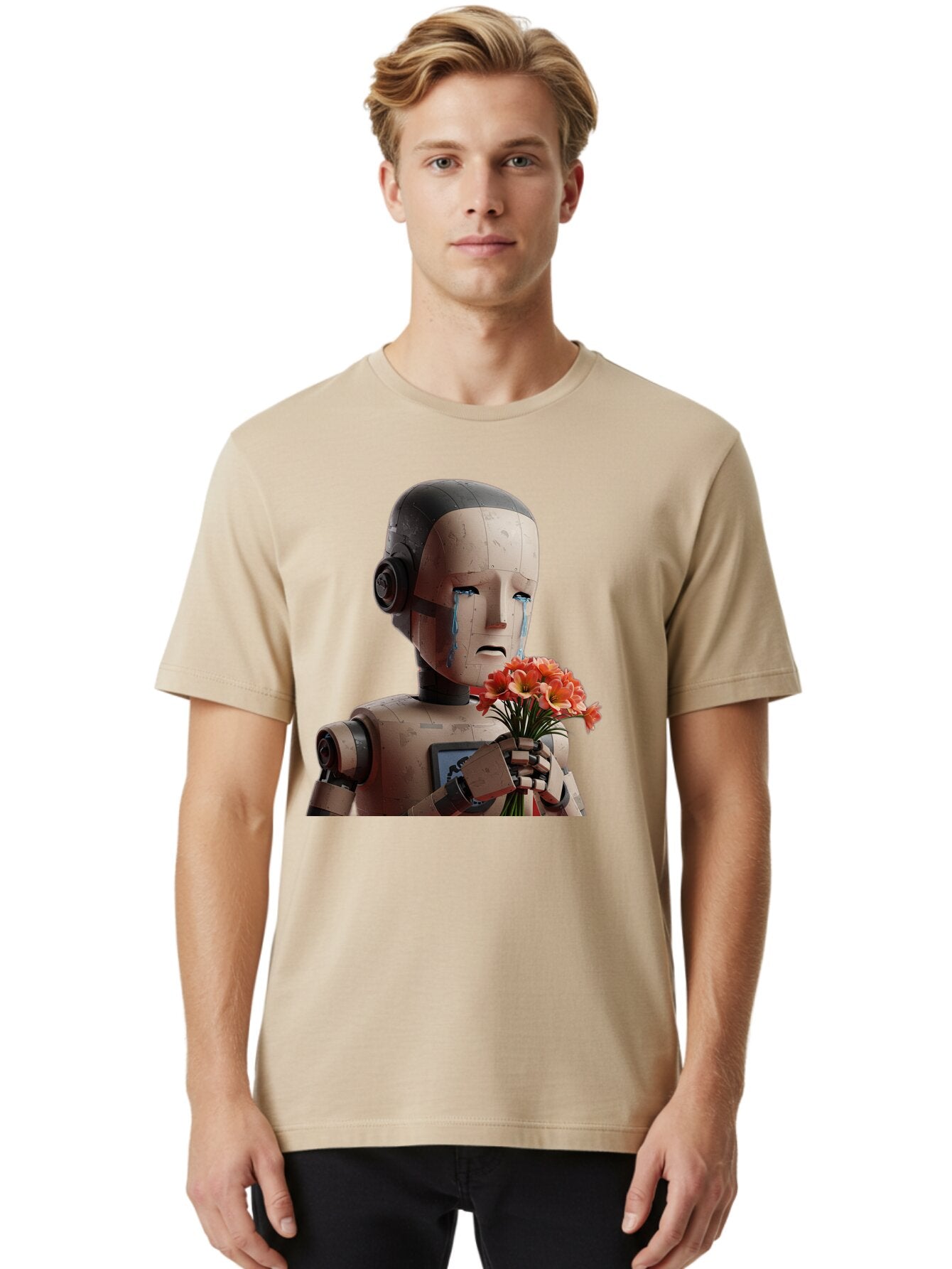 Robot-Holding-Bouquet-Of-Flowers Men'S Graphic Tee, 100% Cotton, Comfortable Casual Summer Wear, Machine Washable, Vintage Camera, Old Camera, Antique Camera, Black Camera, Classic Photography, Photography Equipment, Nostalgic Device, Bap951 17