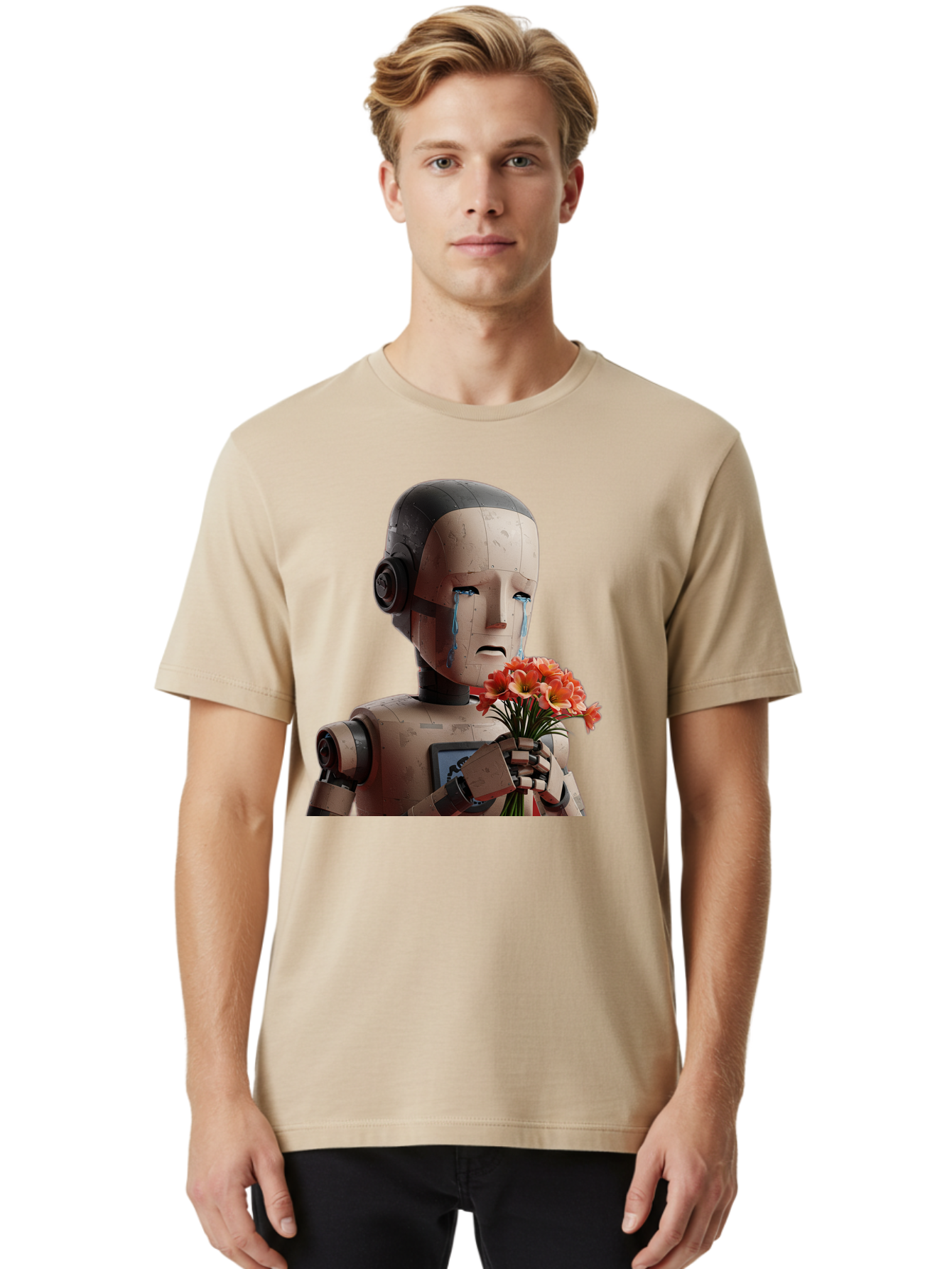 Robot-Holding-Bouquet-Of-Flowers Men'S Graphic Tee, 100% Cotton, Comfortable Casual Summer Wear, Machine Washable, Vintage Camera, Old Camera, Antique Camera, Black Camera, Classic Photography, Photography Equipment, Nostalgic Device, Bap951 24