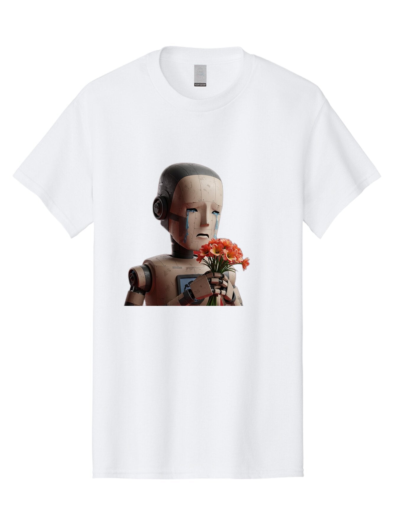 Robot-Holding-Bouquet-Of-Flowers Men'S Graphic Tee, 100% Cotton, Comfortable Casual Summer Wear, Machine Washable, Vintage Camera, Old Camera, Antique Camera, Black Camera, Classic Photography, Photography Equipment, Nostalgic Device, Bap951
