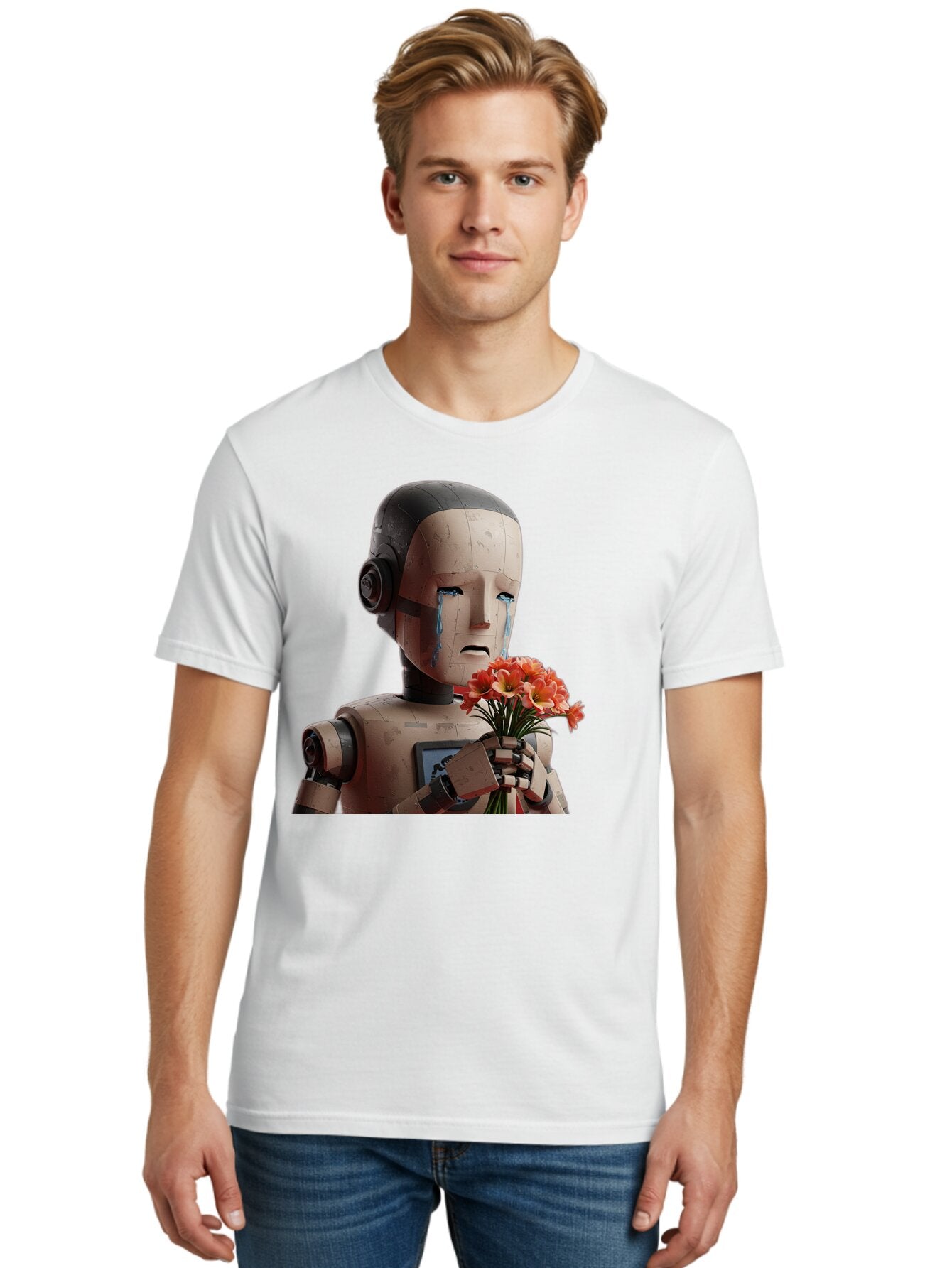 Robot-Holding-Bouquet-Of-Flowers Men'S Graphic Tee, 100% Cotton, Comfortable Casual Summer Wear, Machine Washable, Vintage Camera, Old Camera, Antique Camera, Black Camera, Classic Photography, Photography Equipment, Nostalgic Device, Bap951 19