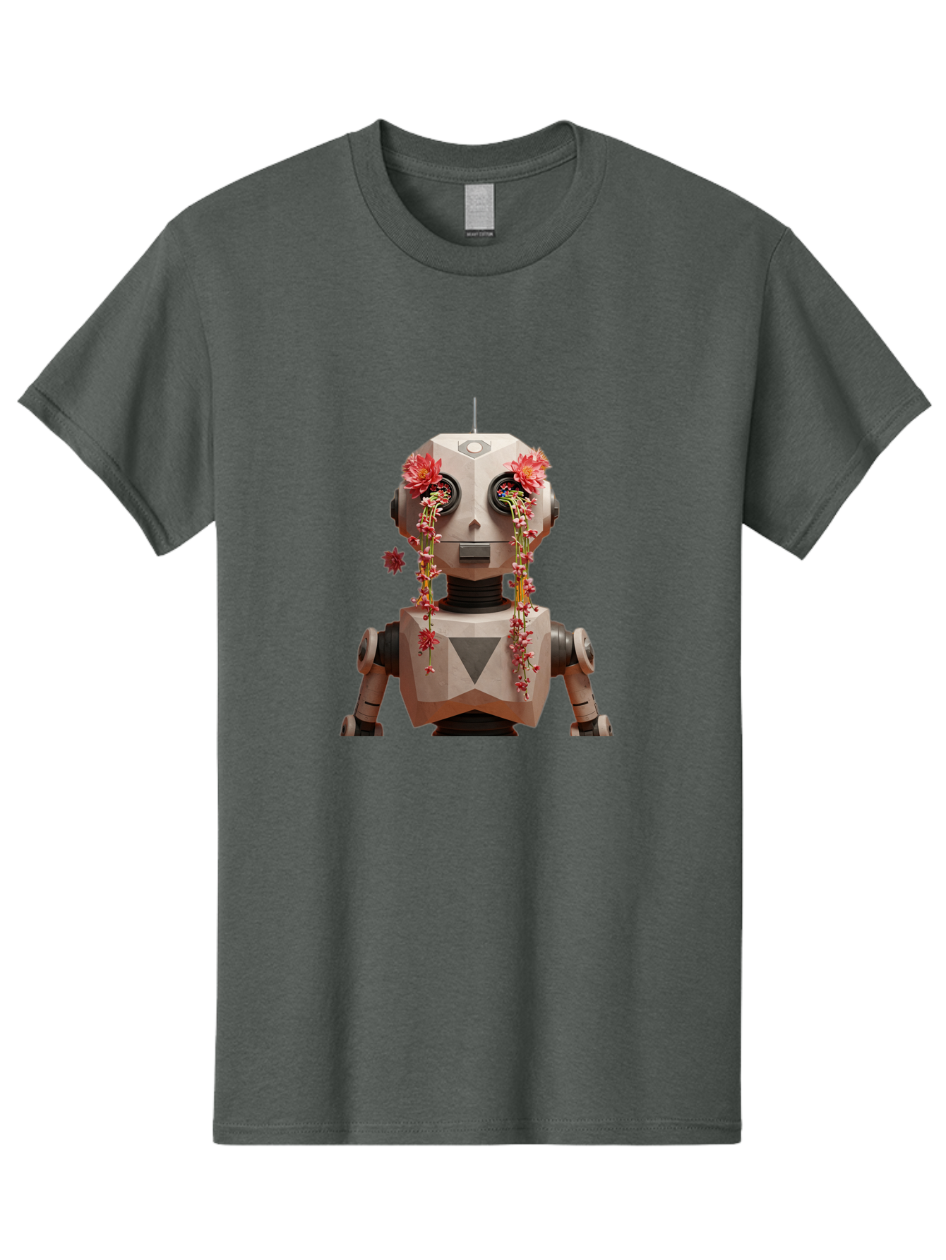 Robot-With-Flowers-1 Men'S Graphic Tee, 100% Cotton, Comfortable Casual Summer Wear, Machine Washable, Vintage Camera, Old Camera, Antique Camera, Black Camera, Classic Photography, Photography Equipment, Nostalgic Device, Film Camera, Bap954