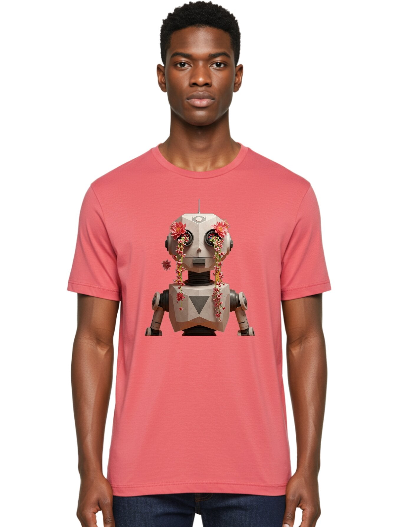 Robot-With-Flowers-1 Men'S Graphic Tee, 100% Cotton, Comfortable Casual Summer Wear, Machine Washable, Vintage Camera, Old Camera, Antique Camera, Black Camera, Classic Photography, Photography Equipment, Nostalgic Device, Film Camera, Bap954 28
