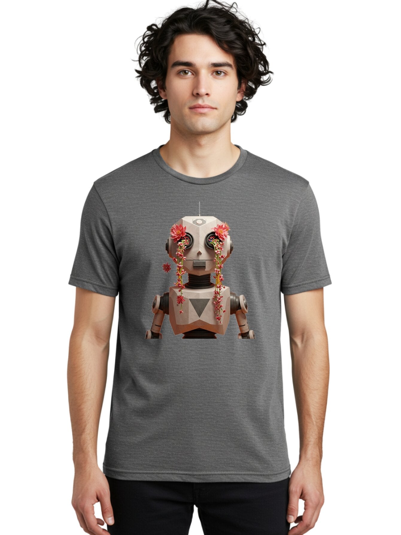 Robot-With-Flowers-1 Men'S Graphic Tee, 100% Cotton, Comfortable Casual Summer Wear, Machine Washable, Vintage Camera, Old Camera, Antique Camera, Black Camera, Classic Photography, Photography Equipment, Nostalgic Device, Film Camera, Bap954 20