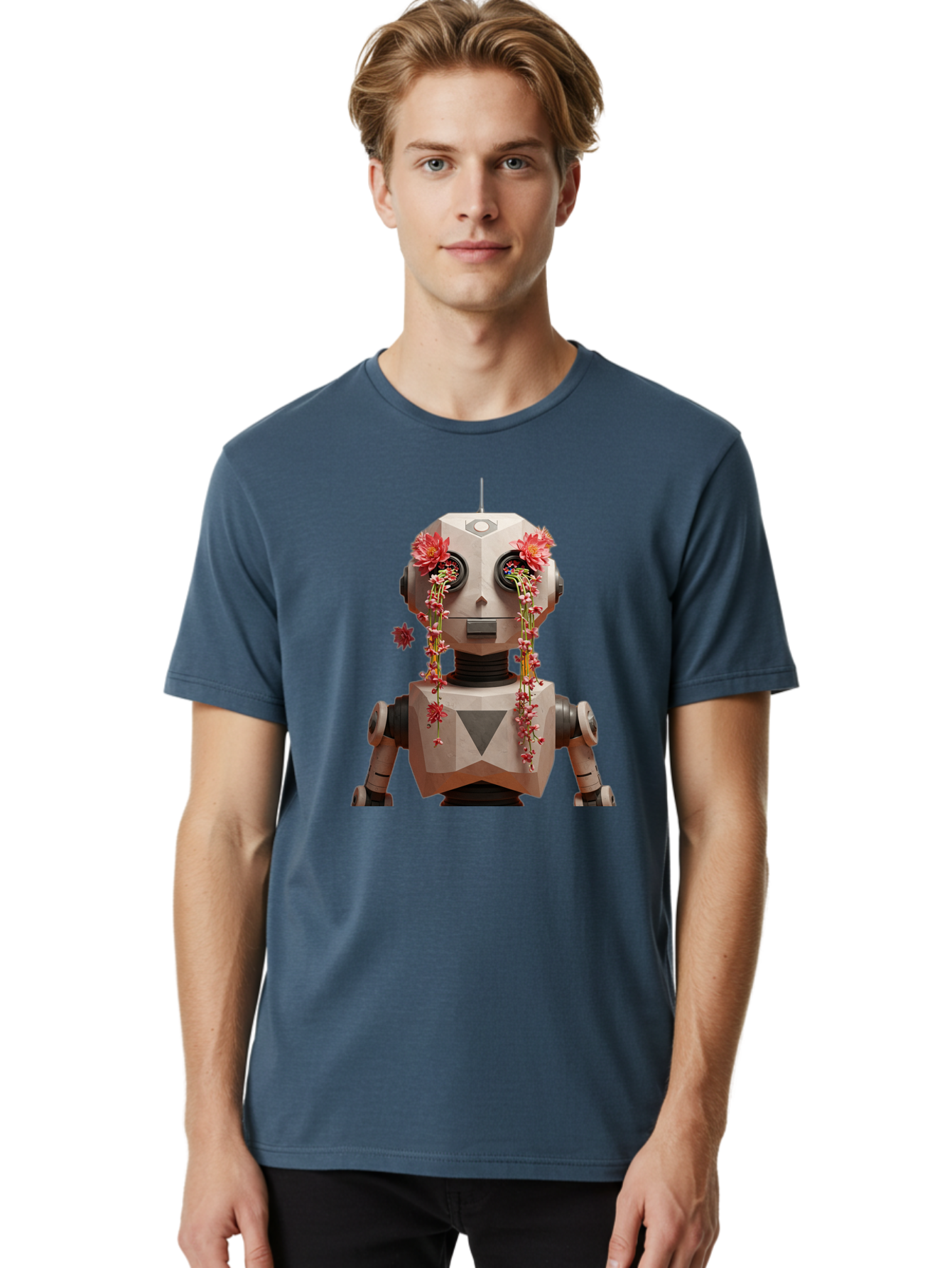 Robot-With-Flowers-1 Men'S Graphic Tee, 100% Cotton, Comfortable Casual Summer Wear, Machine Washable, Vintage Camera, Old Camera, Antique Camera, Black Camera, Classic Photography, Photography Equipment, Nostalgic Device, Film Camera, Bap954 24