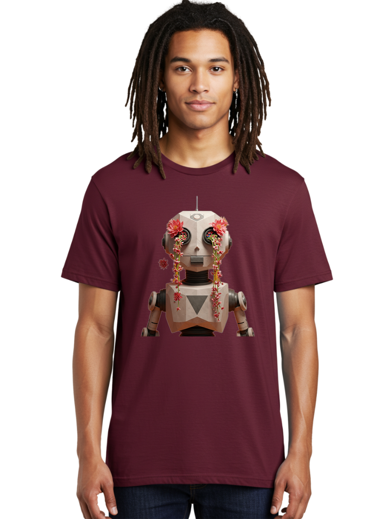 Robot-With-Flowers-1 Men'S Graphic Tee, 100% Cotton, Comfortable Casual Summer Wear, Machine Washable, Vintage Camera, Old Camera, Antique Camera, Black Camera, Classic Photography, Photography Equipment, Nostalgic Device, Film Camera, Bap954 30