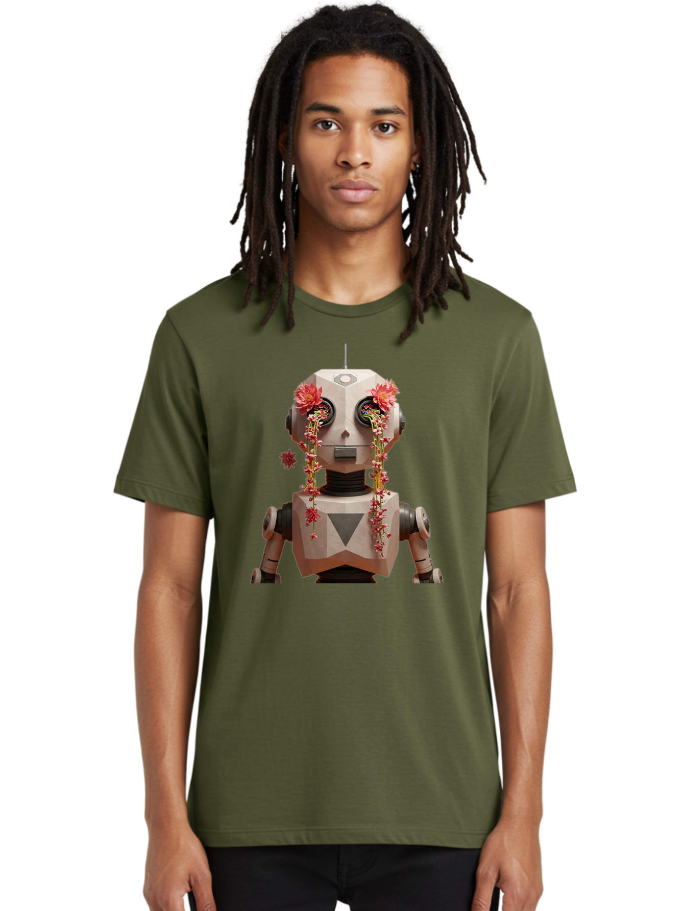 Robot-With-Flowers-1 Men'S Graphic Tee, 100% Cotton, Comfortable Casual Summer Wear, Machine Washable, Vintage Camera, Old Camera, Antique Camera, Black Camera, Classic Photography, Photography Equipment, Nostalgic Device, Film Camera, Bap954 18
