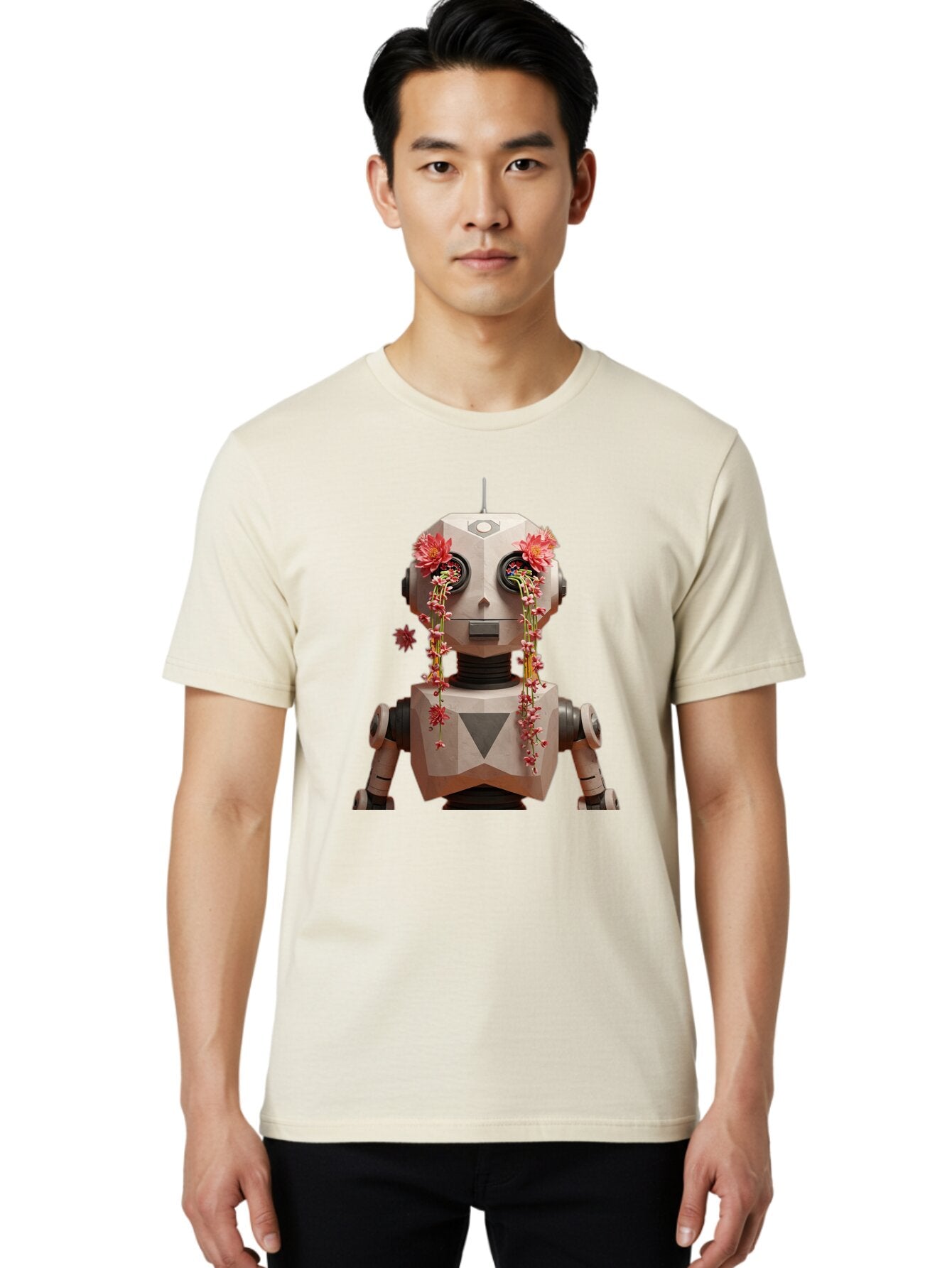 Robot-With-Flowers-1 Men'S Graphic Tee, 100% Cotton, Comfortable Casual Summer Wear, Machine Washable, Vintage Camera, Old Camera, Antique Camera, Black Camera, Classic Photography, Photography Equipment, Nostalgic Device, Film Camera, Bap954 30