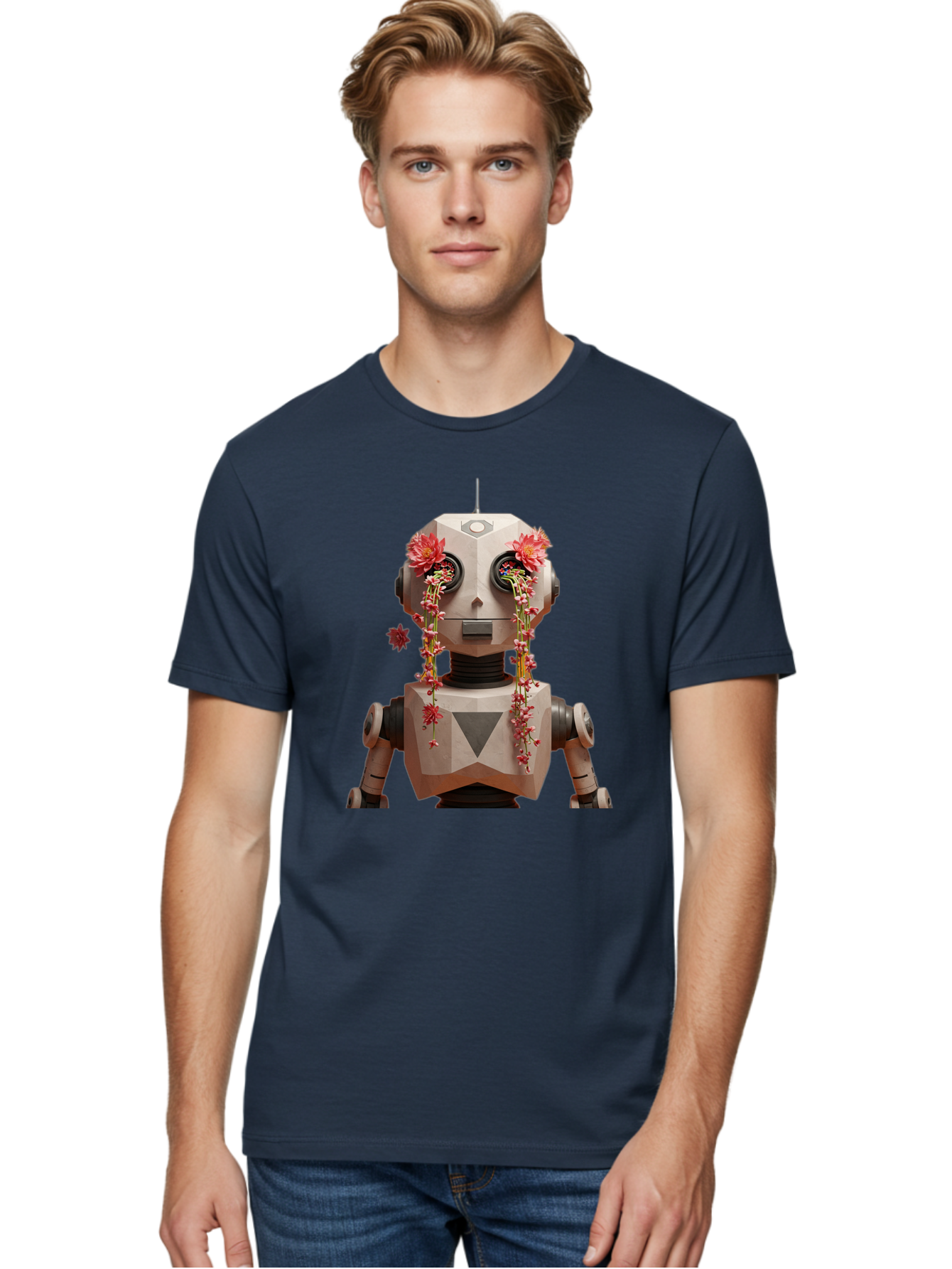 Robot-With-Flowers-1 Men'S Graphic Tee, 100% Cotton, Comfortable Casual Summer Wear, Machine Washable, Vintage Camera, Old Camera, Antique Camera, Black Camera, Classic Photography, Photography Equipment, Nostalgic Device, Film Camera, Bap954 22