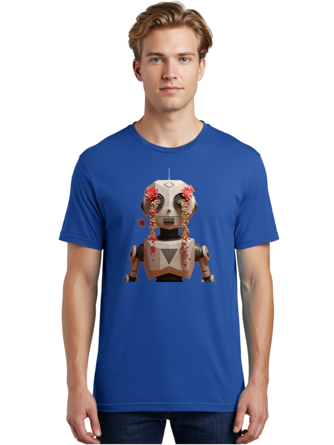 Robot-With-Flowers-1 Men'S Graphic Tee, 100% Cotton, Comfortable Casual Summer Wear, Machine Washable, Vintage Camera, Old Camera, Antique Camera, Black Camera, Classic Photography, Photography Equipment, Nostalgic Device, Film Camera, Bap954 19