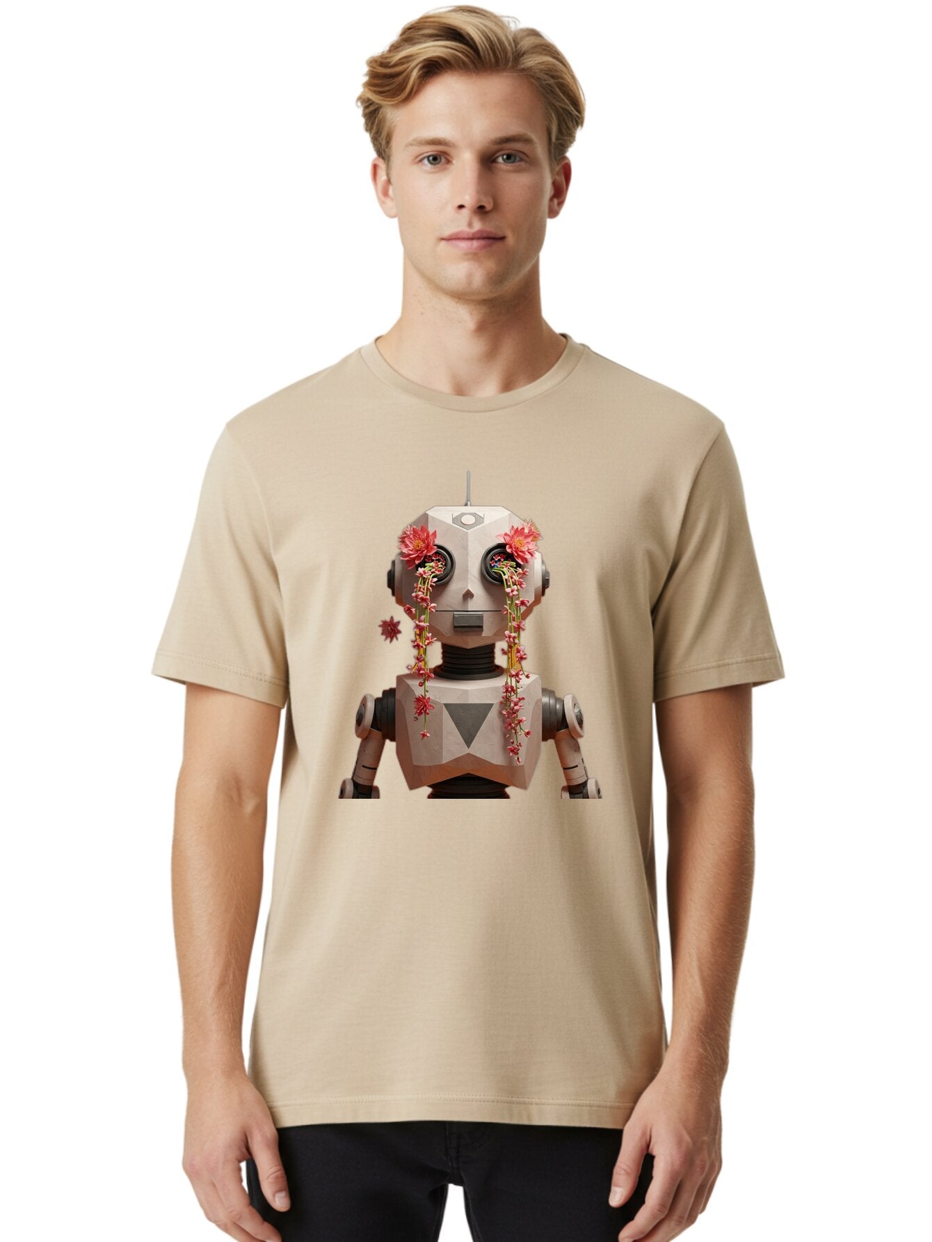 Robot-With-Flowers-1 Men'S Graphic Tee, 100% Cotton, Comfortable Casual Summer Wear, Machine Washable, Vintage Camera, Old Camera, Antique Camera, Black Camera, Classic Photography, Photography Equipment, Nostalgic Device, Film Camera, Bap954 18