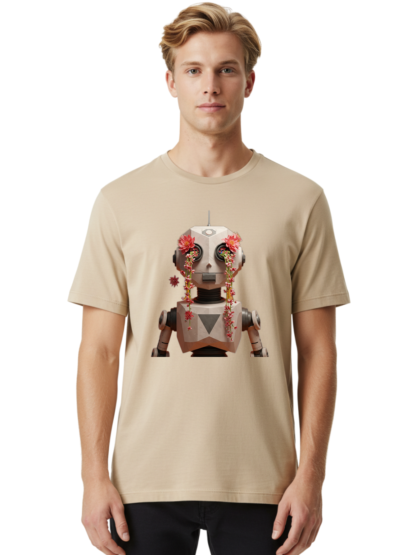 Robot-With-Flowers-1 Men'S Graphic Tee, 100% Cotton, Comfortable Casual Summer Wear, Machine Washable, Vintage Camera, Old Camera, Antique Camera, Black Camera, Classic Photography, Photography Equipment, Nostalgic Device, Film Camera, Bap954 28