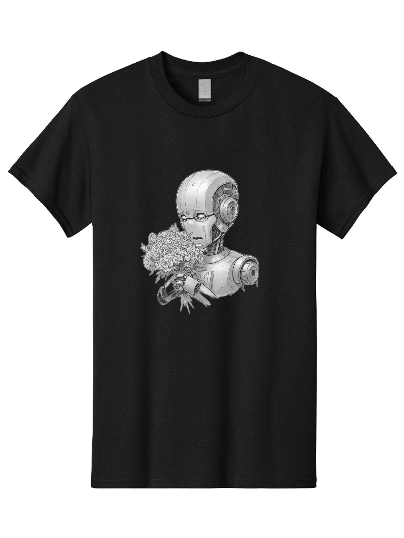 Robot-With-Flowers-2 Men'S Graphic Tee, 100% Cotton, Comfortable Casual Summer Wear, Machine Washable, Vintage Camera, Old Camera, Antique Camera, Black Camera, Classic Photography, Photography Equipment, Nostalgic Device, Film Camera, Bap955 4