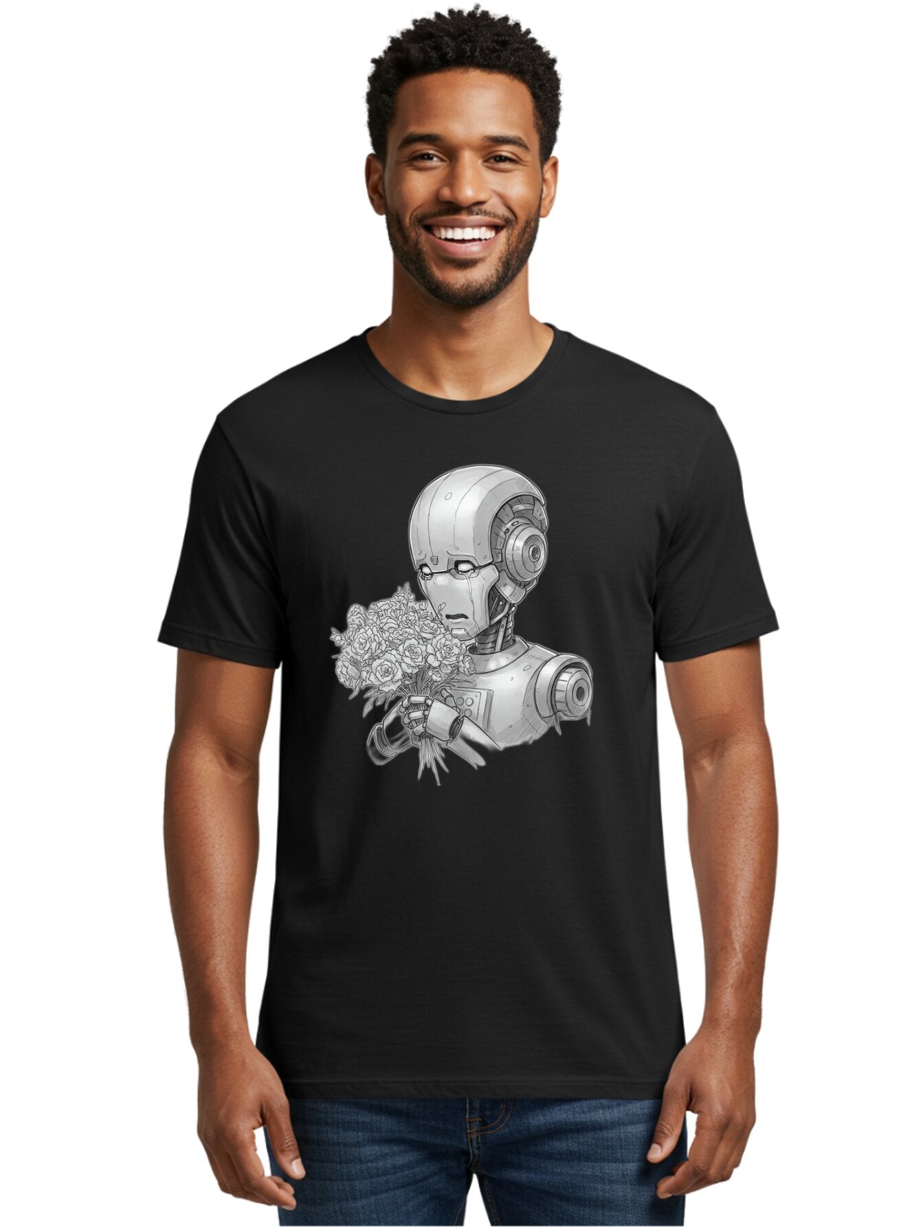 Robot-With-Flowers-2 Men'S Graphic Tee, 100% Cotton, Comfortable Casual Summer Wear, Machine Washable, Vintage Camera, Old Camera, Antique Camera, Black Camera, Classic Photography, Photography Equipment, Nostalgic Device, Film Camera, Bap955 18