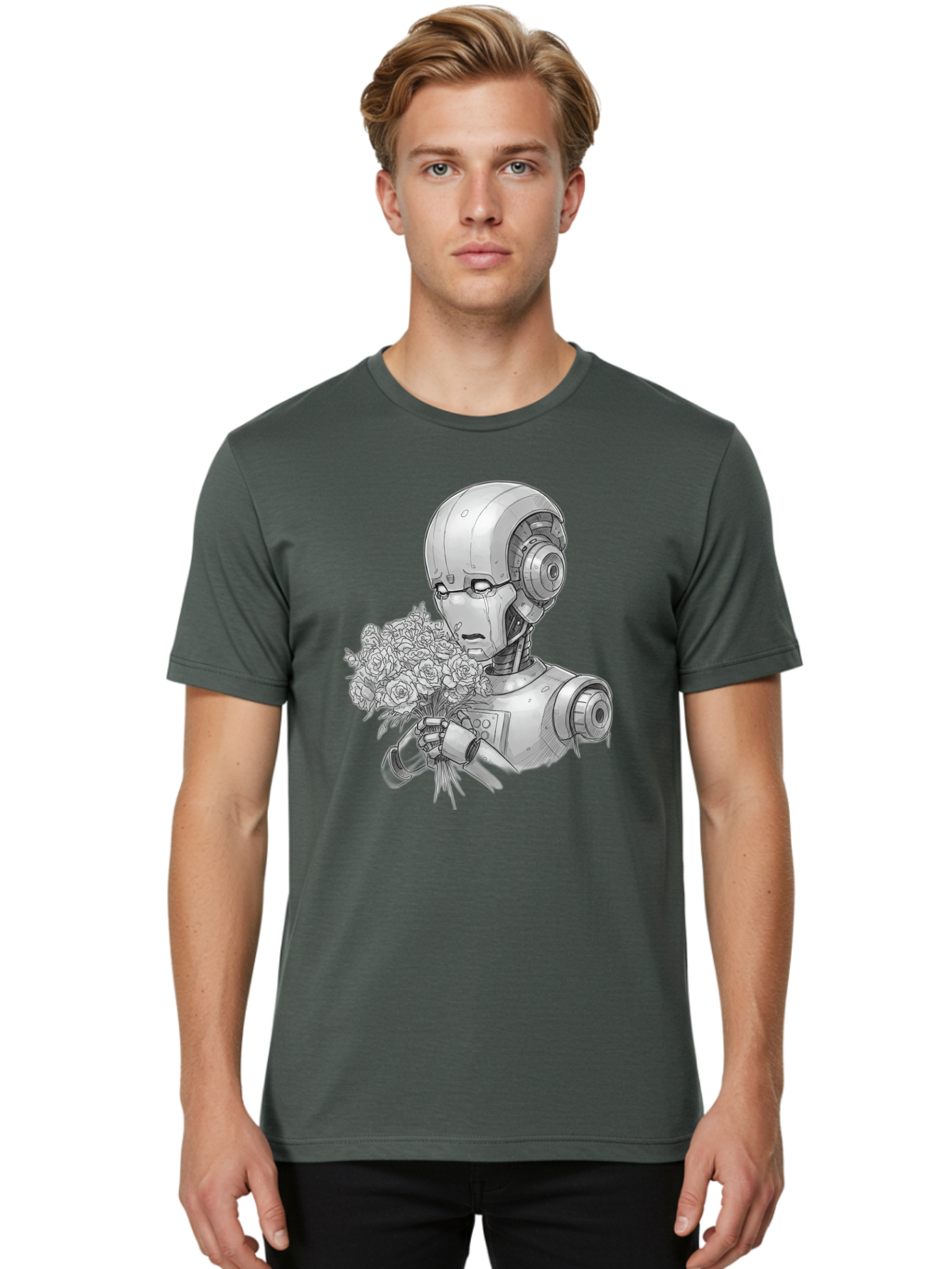Robot-With-Flowers-2 Men'S Graphic Tee, 100% Cotton, Comfortable Casual Summer Wear, Machine Washable, Vintage Camera, Old Camera, Antique Camera, Black Camera, Classic Photography, Photography Equipment, Nostalgic Device, Film Camera, Bap955 27