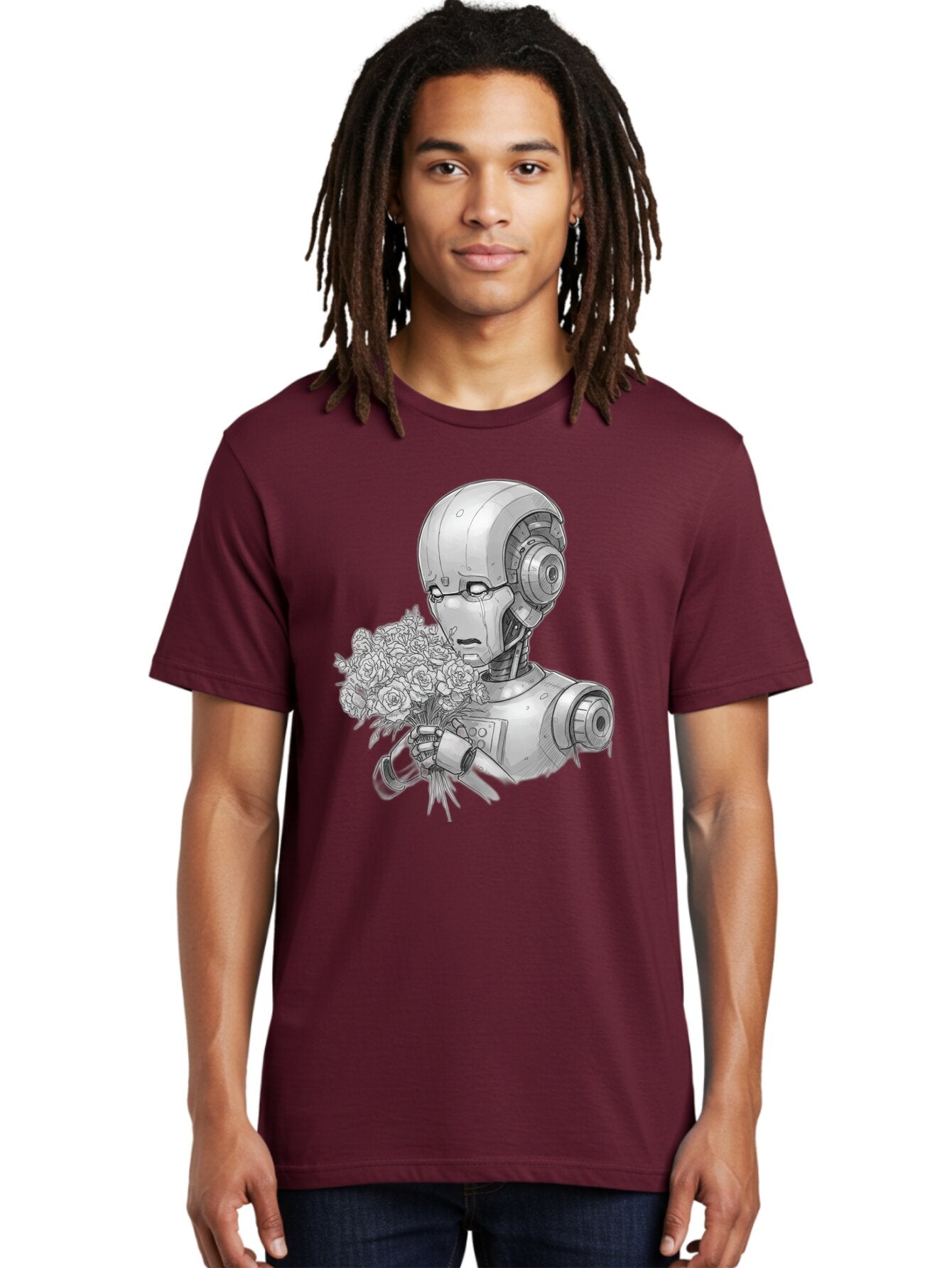 Robot-With-Flowers-2 Men'S Graphic Tee, 100% Cotton, Comfortable Casual Summer Wear, Machine Washable, Vintage Camera, Old Camera, Antique Camera, Black Camera, Classic Photography, Photography Equipment, Nostalgic Device, Film Camera, Bap955 21