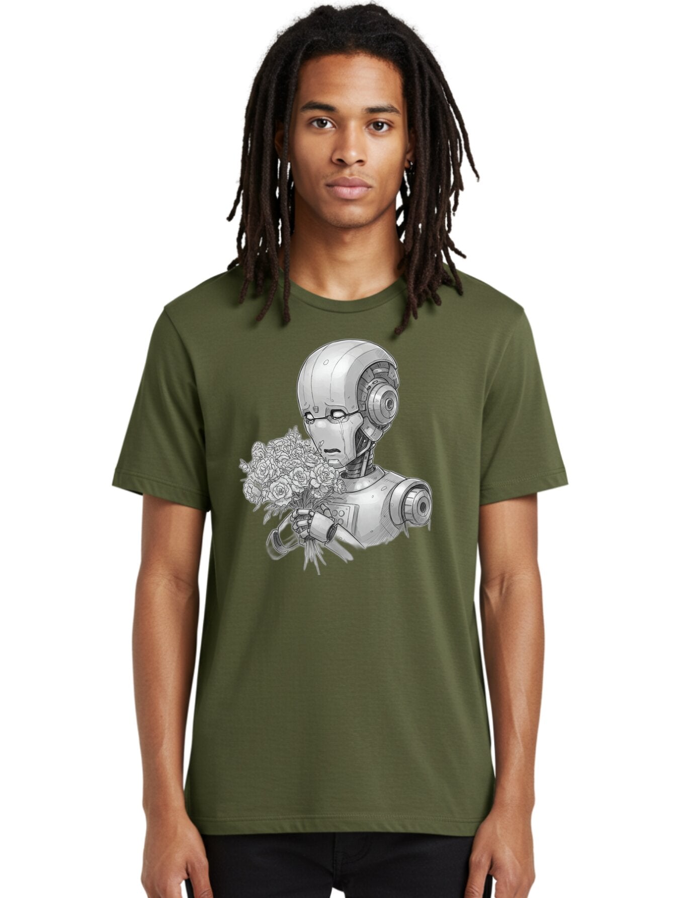 Robot-With-Flowers-2 Men'S Graphic Tee, 100% Cotton, Comfortable Casual Summer Wear, Machine Washable, Vintage Camera, Old Camera, Antique Camera, Black Camera, Classic Photography, Photography Equipment, Nostalgic Device, Film Camera, Bap955 28